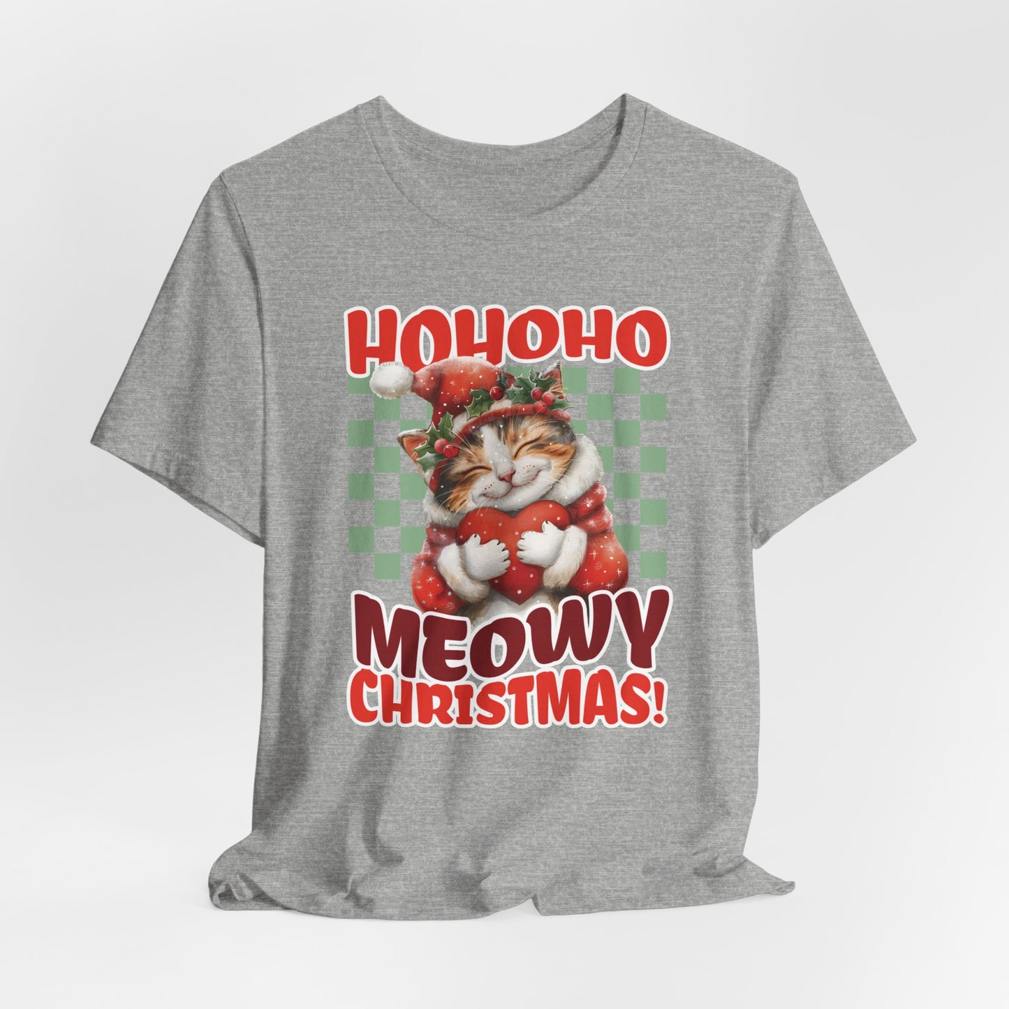 Meowy Christmas Cat Unisex Jersey Short Sleeve Tee, Cat Themed Gifts, Funny Cat Shirt, Calico Cat T-Shirt, Cat Mom Tee, Calico Cat Gifts
