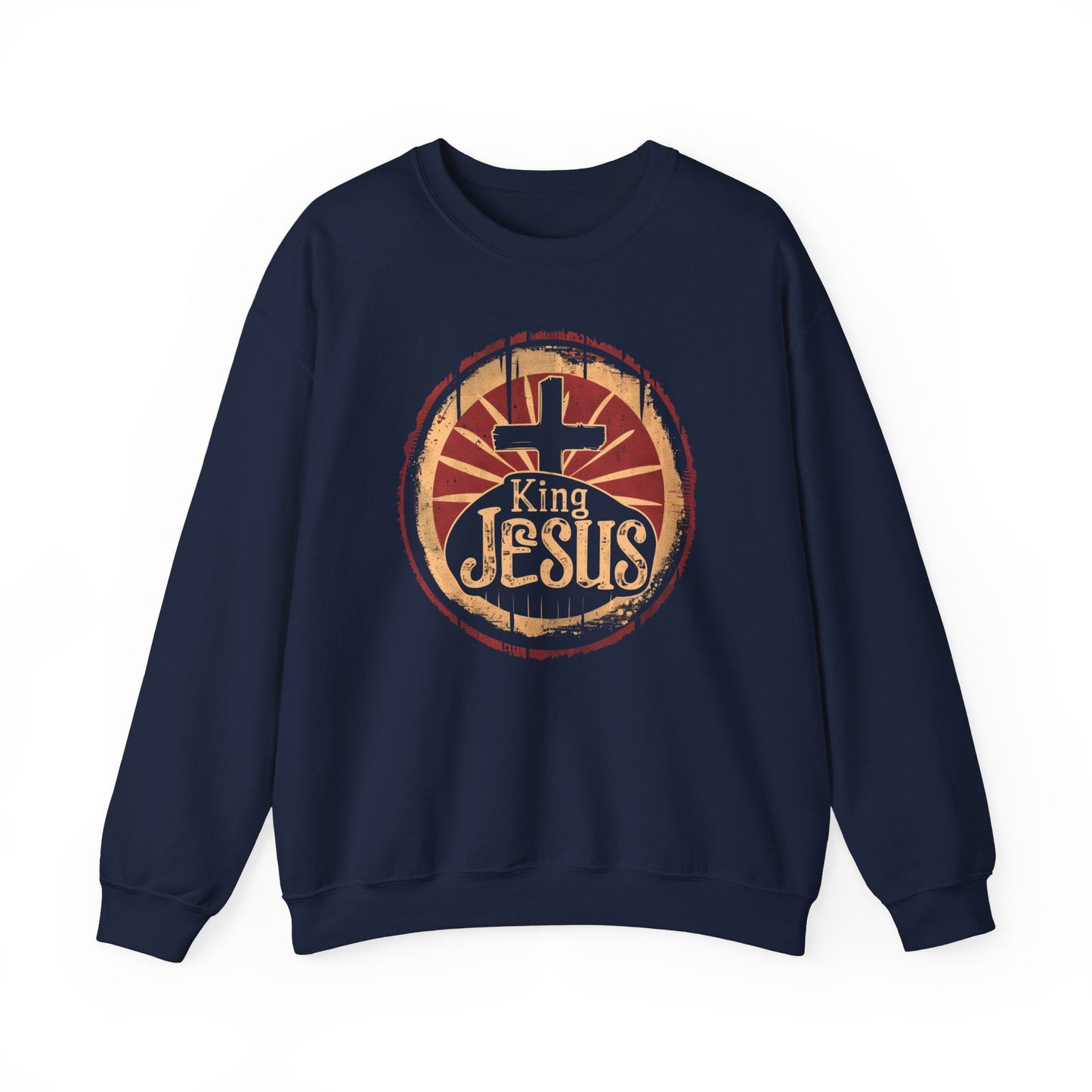 King Jesus Unisex Heavy Blend Crewneck Sweatshirt, Christian Merch, Christian Streetwear, Ministry Shirt, Faith Based Shirt, Praise Sweater