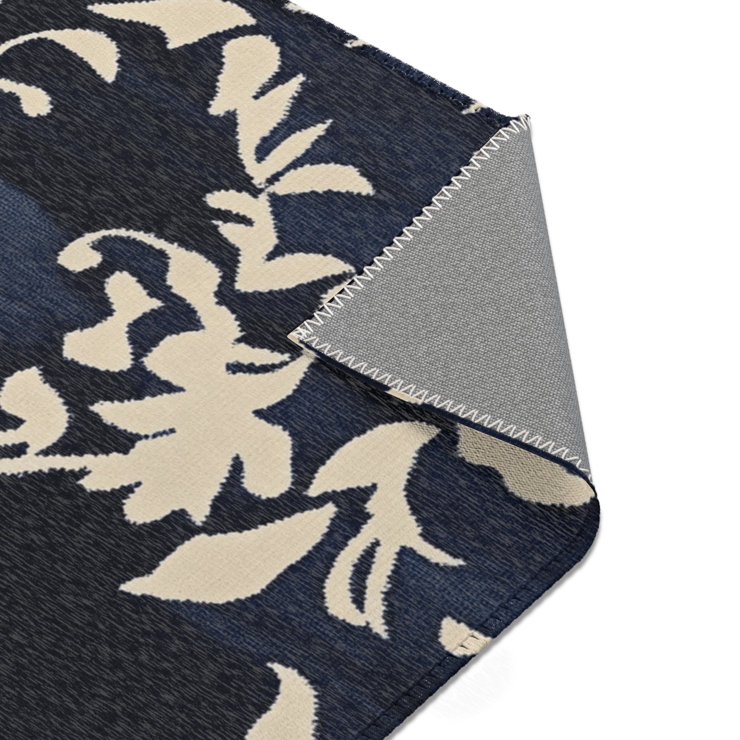 Modern Boho Floral Navy Area Rug, Funky, Colorful, & Unique Area Rugs, Custom Print Rug Bathmat, 3 Sizes-24x36 in, 36x60 in and 48x72 in