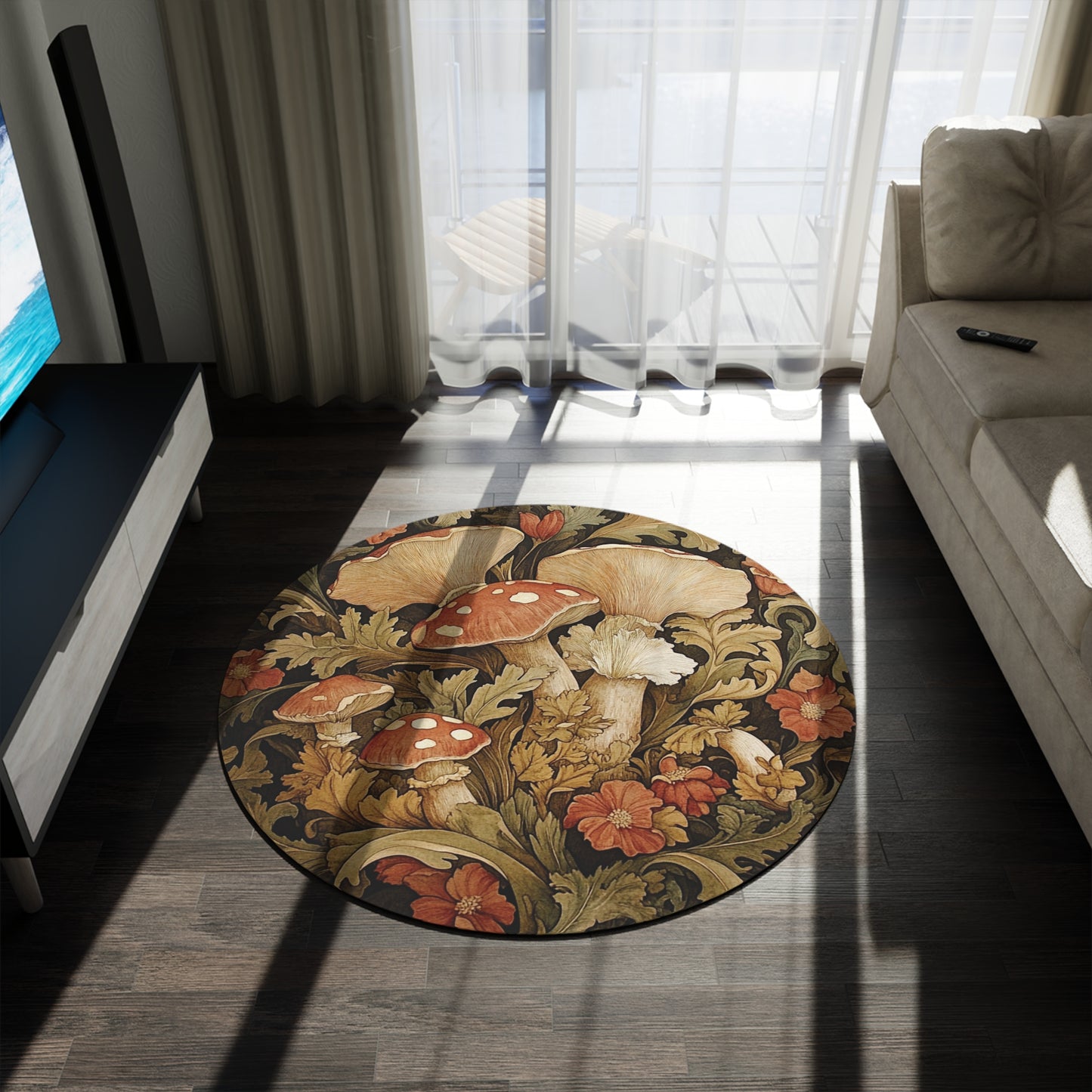 Round Mushroom Area Rug, Funky, Colorful & Unique Fairycore Area Rugs, Unique 60" Round Rug, Custom Print Available