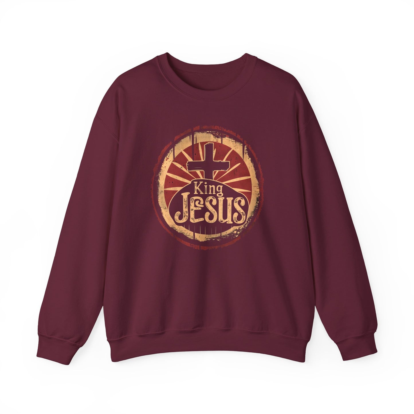 King Jesus Unisex Heavy Blend Crewneck Sweatshirt, Christian Merch, Christian Streetwear, Ministry Shirt, Faith Based Shirt, Praise Sweater