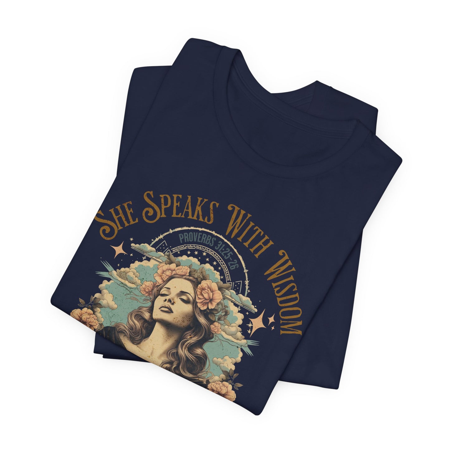 She Speaks with Wisdom T-Shirt - Unisex Jersey Short Sleeve Tee, Christian Merch, Christian Streetwear, Faith Based Shirt
