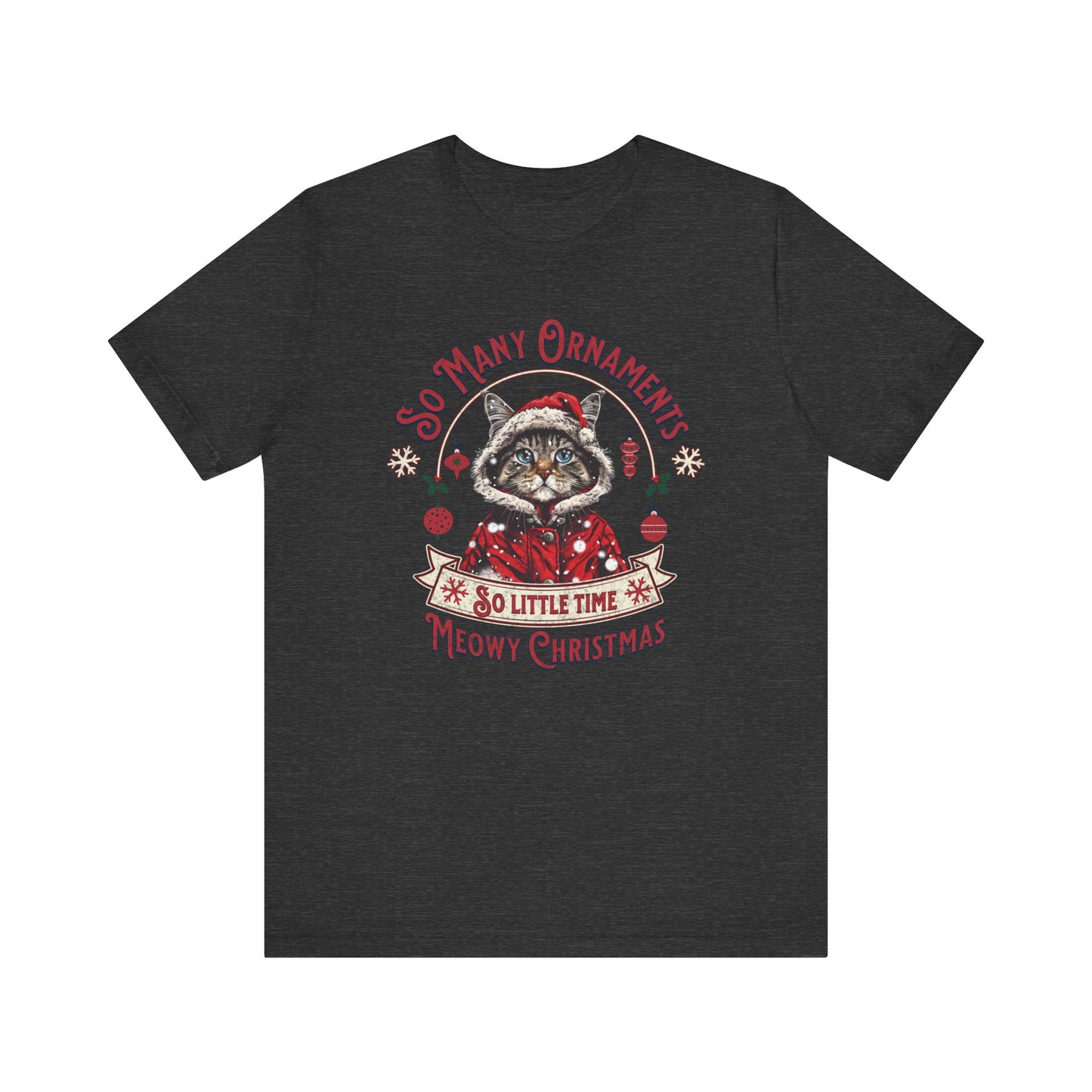 Meowy Christmas Cat Unisex Jersey Short Sleeve Tee, Cat Themed Gifts, Funny Cat Shirt, Calico Cat T-Shirt, Cat Mom Tee, Calico Cat Gifts