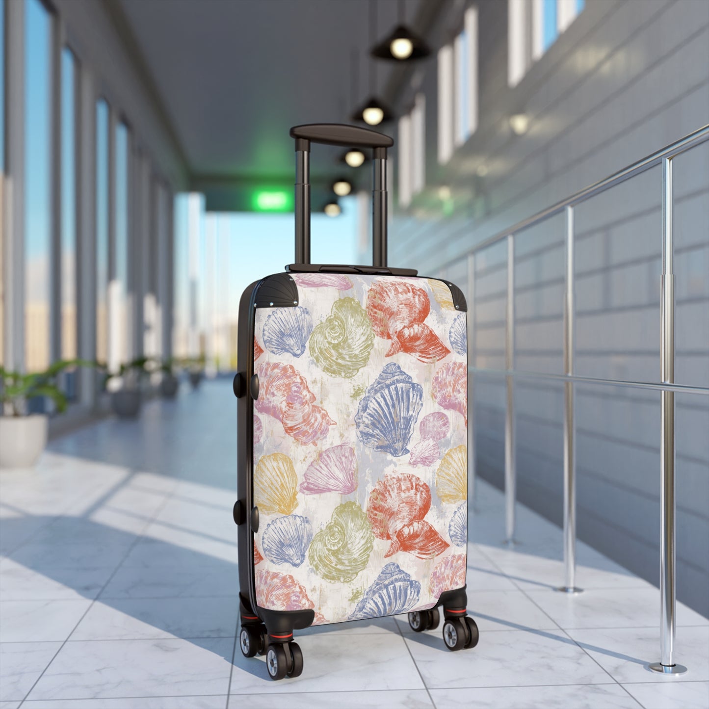 Tropical Beach Sea Shell Suitcase, Bright and Colorful Vacation Luggage for Airport, Rolling Weekender Travel Bag Gift for Flight Attendant