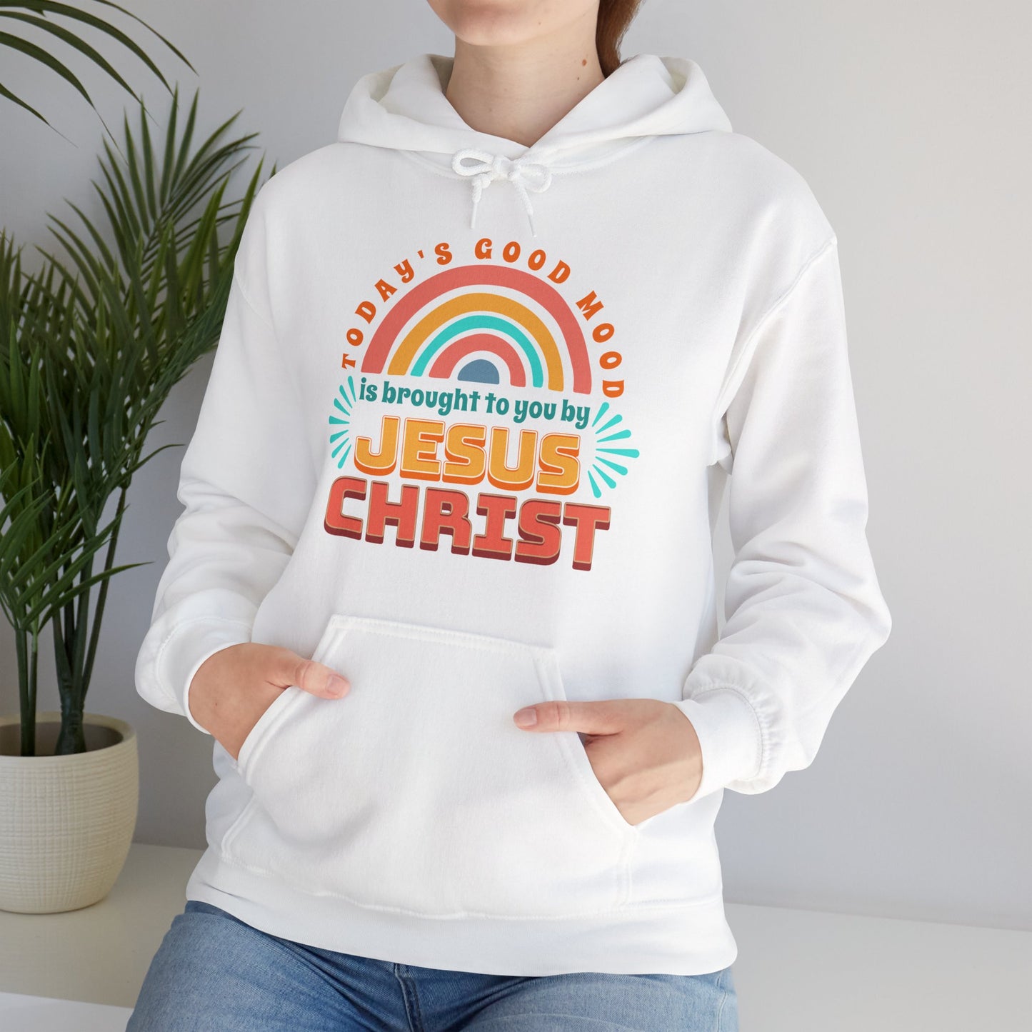 Today's Good Mood is Brought to you by Jesus Christ Unisex Heavy Blend™ Hooded Sweatshirt, Christian Merch, Christian Streetwear, Ministry Shirt, Faith Based Shirt, Praise Hoodie