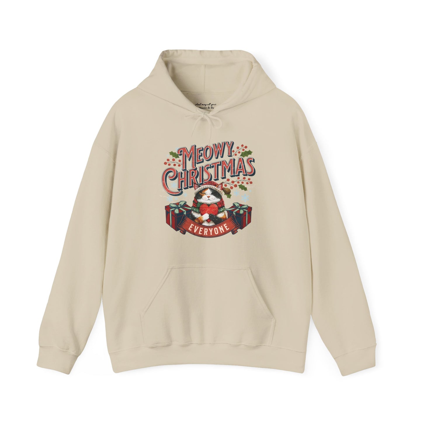 Meowy Christmas Cat Hoodie, Unisex Heavy Blend, Cat Themed Gifts, Funny Cat Shirt, Calico Cat Sweater, Cat Mom Sweatshirt