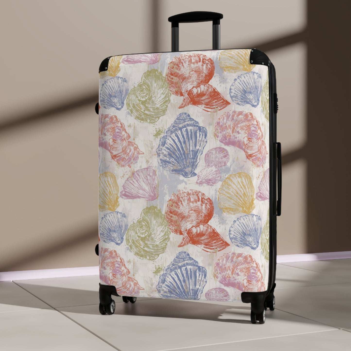 Tropical Beach Sea Shell Suitcase, Bright and Colorful Vacation Luggage for Airport, Rolling Weekender Travel Bag Gift for Flight Attendant