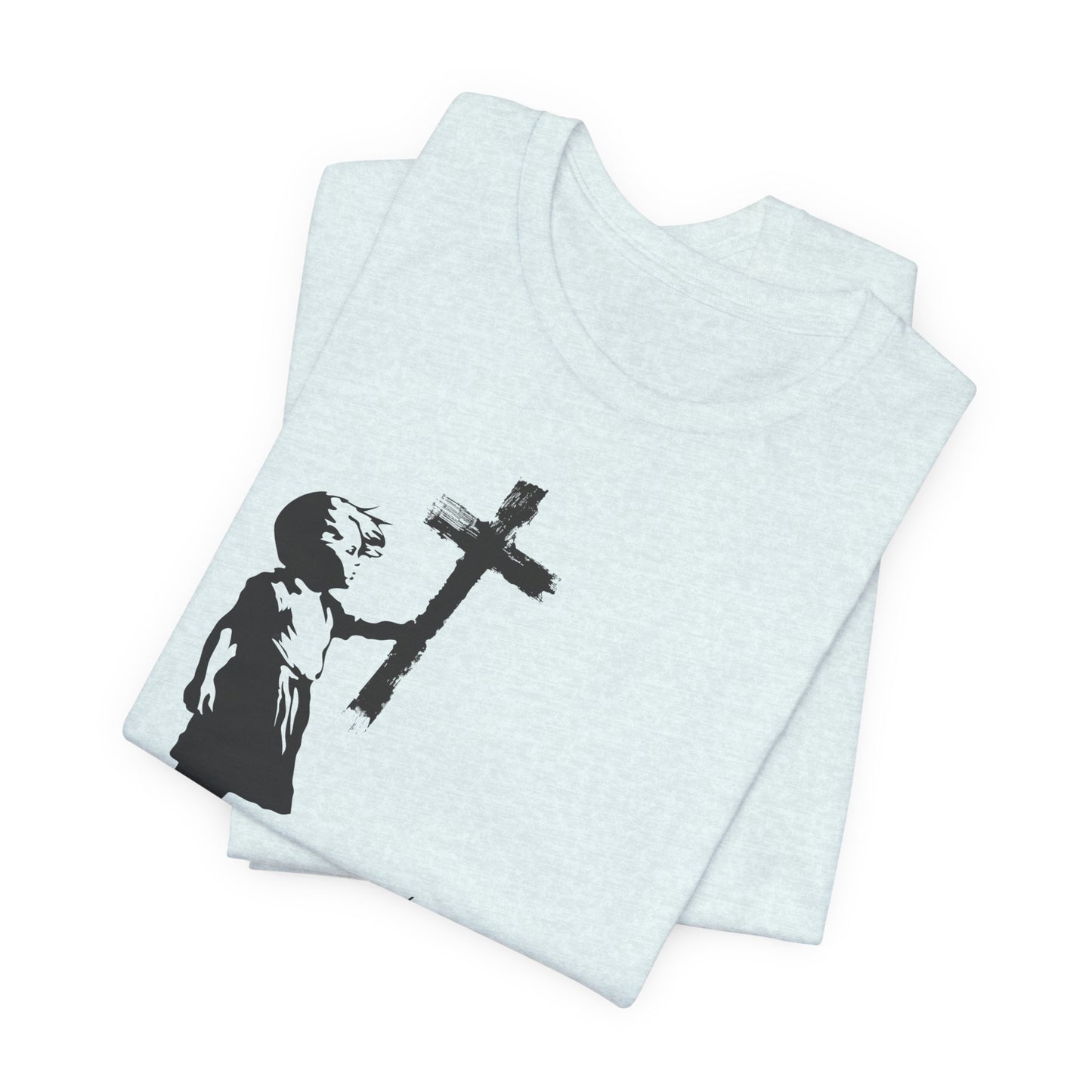 Girl with Cross Unisex Jersey Short Sleeve Tee, Christian Merch, Jesus Loves You, Faith Based Shirt, Christian Apparel, Jesus Apparel