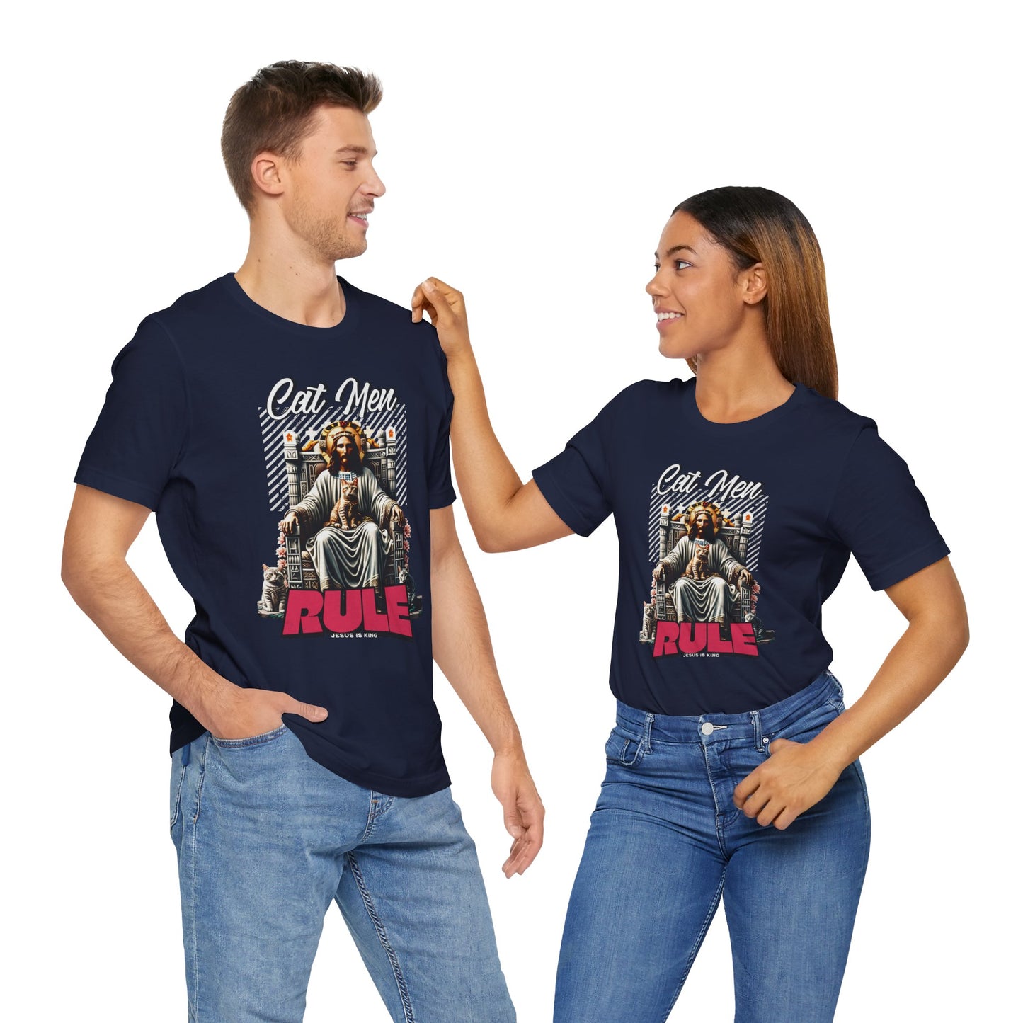 Cat Men Rule Jesus Tee, Cuddling Cat Christian Shirt, Unisex Christian T-Shirt, Funny Cat Lover Gift, Cat Dad Tee