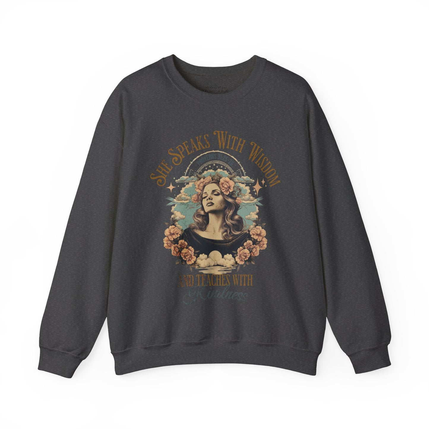 She Speaks with Wisdom Sweatshirt, Unisex Heavy Blend Crewneck, Jesus is the Reason, Jesus is King, Christian Merch, Glory to God