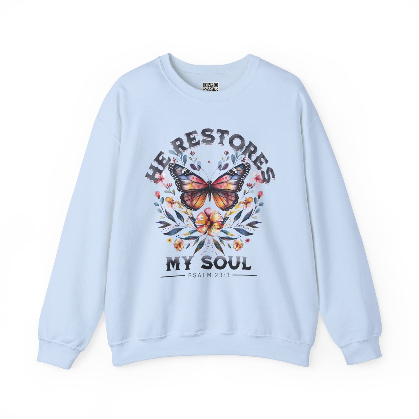 He Restores My Soul Unisex Heavy Blend Crewneck Sweatshirt, Christian Merch, Christian Streetwear, Ministry Shirt, Faith Based Shirt, Jesus Apparel
