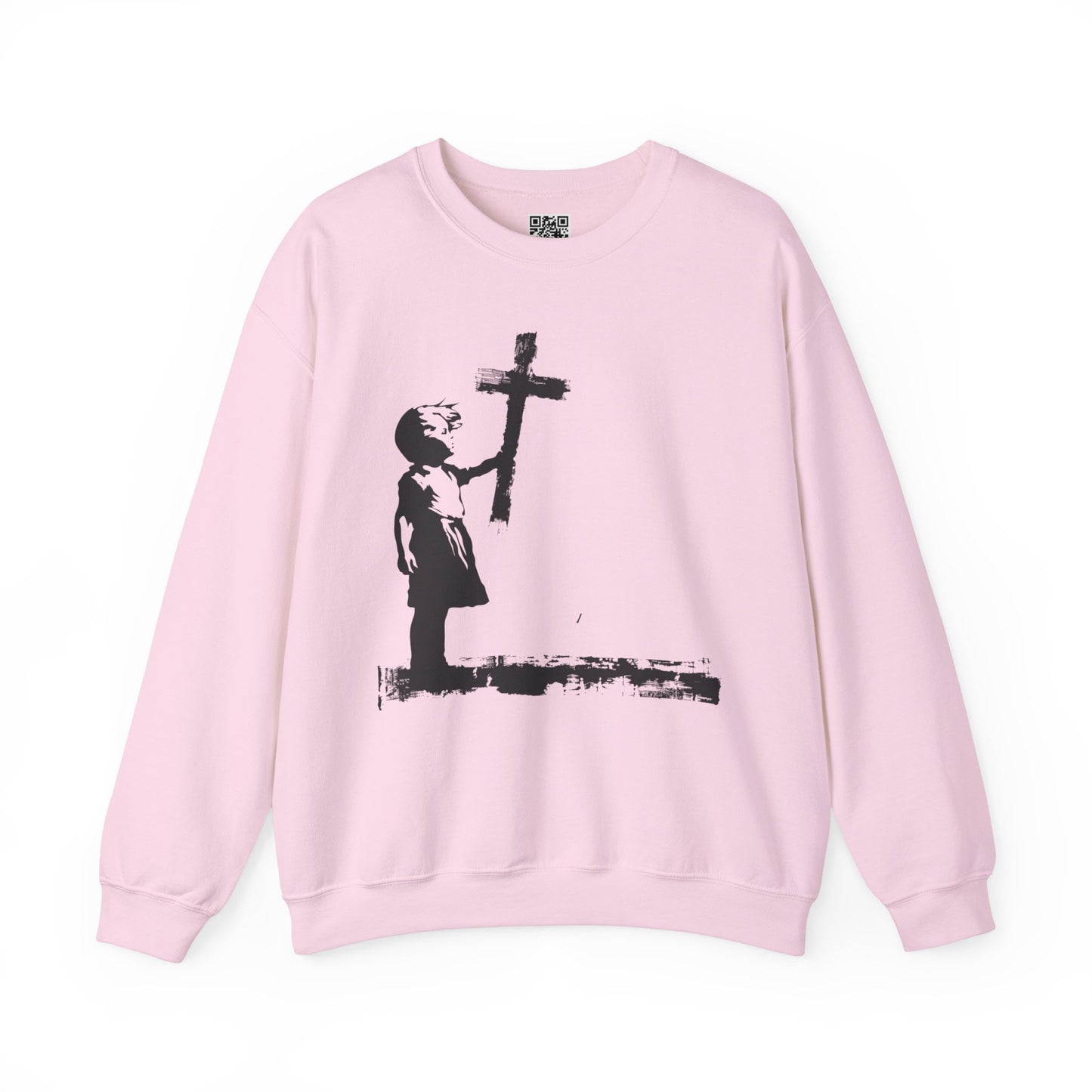 Girl with Cross Unisex Heavy Blend Crewneck Sweatshirt, Christian Merch, Christian Streetwear, Ministry Shirt, Faith Based Shirt, Jesus Apparel