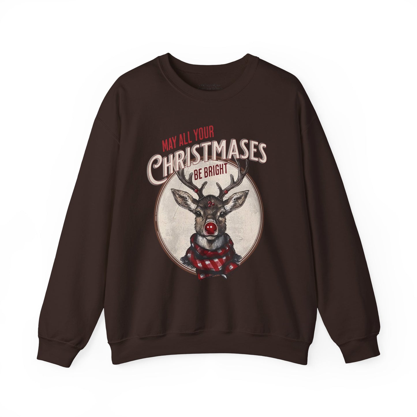 Reindeer Sweatshirt, Unisex Heavy Blend Crewneck, Rudolph Reindeer Red Nose, Christmas Reindeer Shirt, Merry and Bright, White Elephant Gift