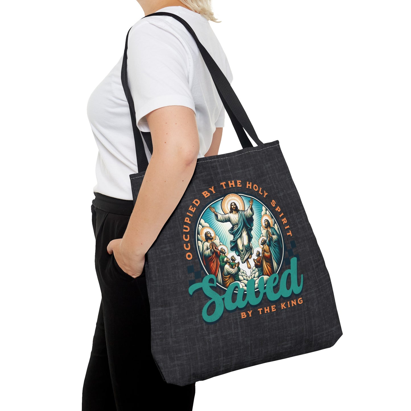 Occupied by the Holy Spirit Tote Bag, Travel Bag, Bible Bag, Gift for Church Member, Book Bag, Getaway Bag, Vacation Bible School, Church Camp Bag