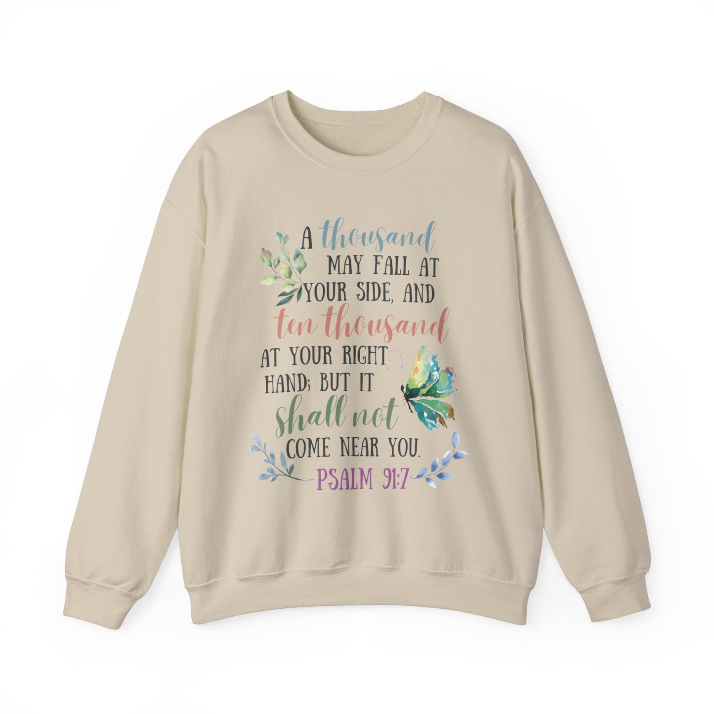 Psalm 91:7 Sweatshirt - Unisex Heavy Blend™ Crewneck Sweatshirt, Jesus Lovers, Christian Gifts, Faith Apparel, Christian Merch, Jesus Apparel