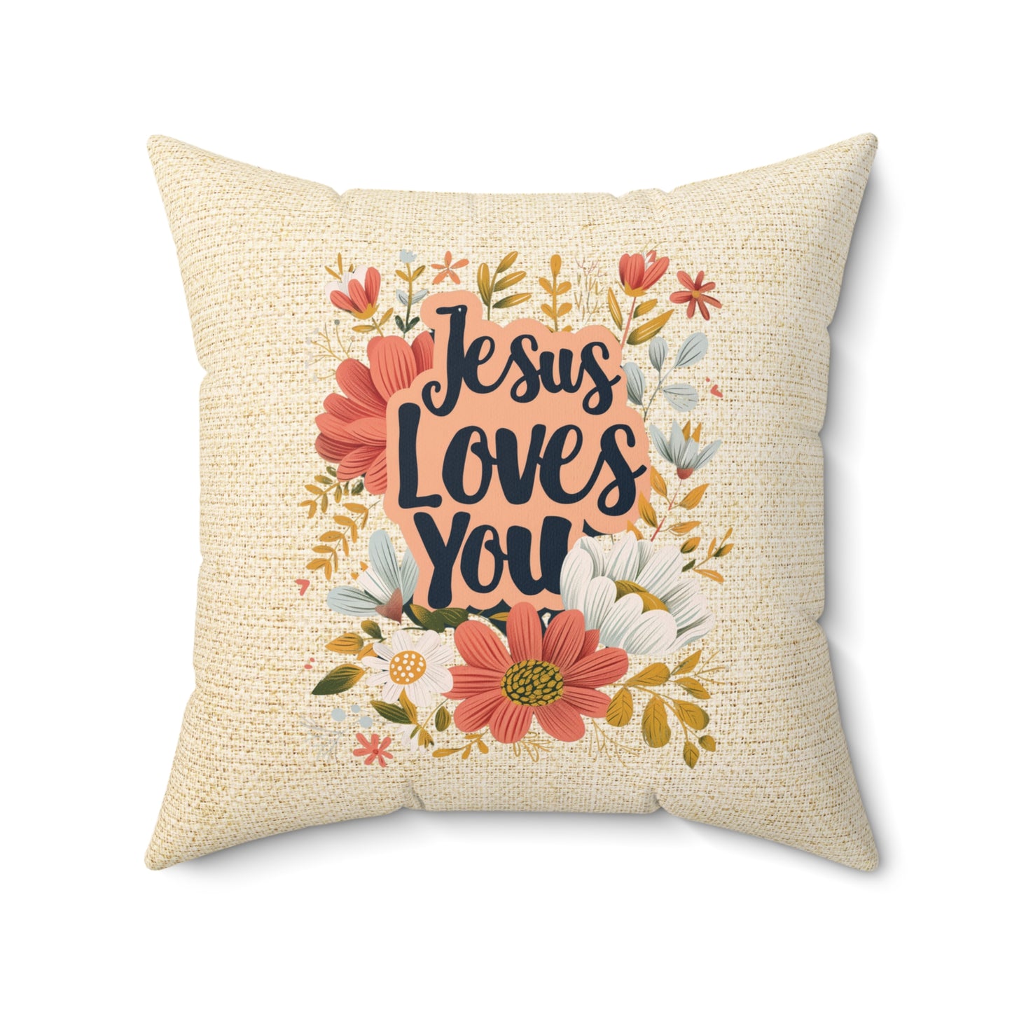 Jesus Loves You Throw Pillow, Spun Polyester Square, Christian Home Décor Items and Gifts, Religious Pillows, Gift for Christian Family and Friends