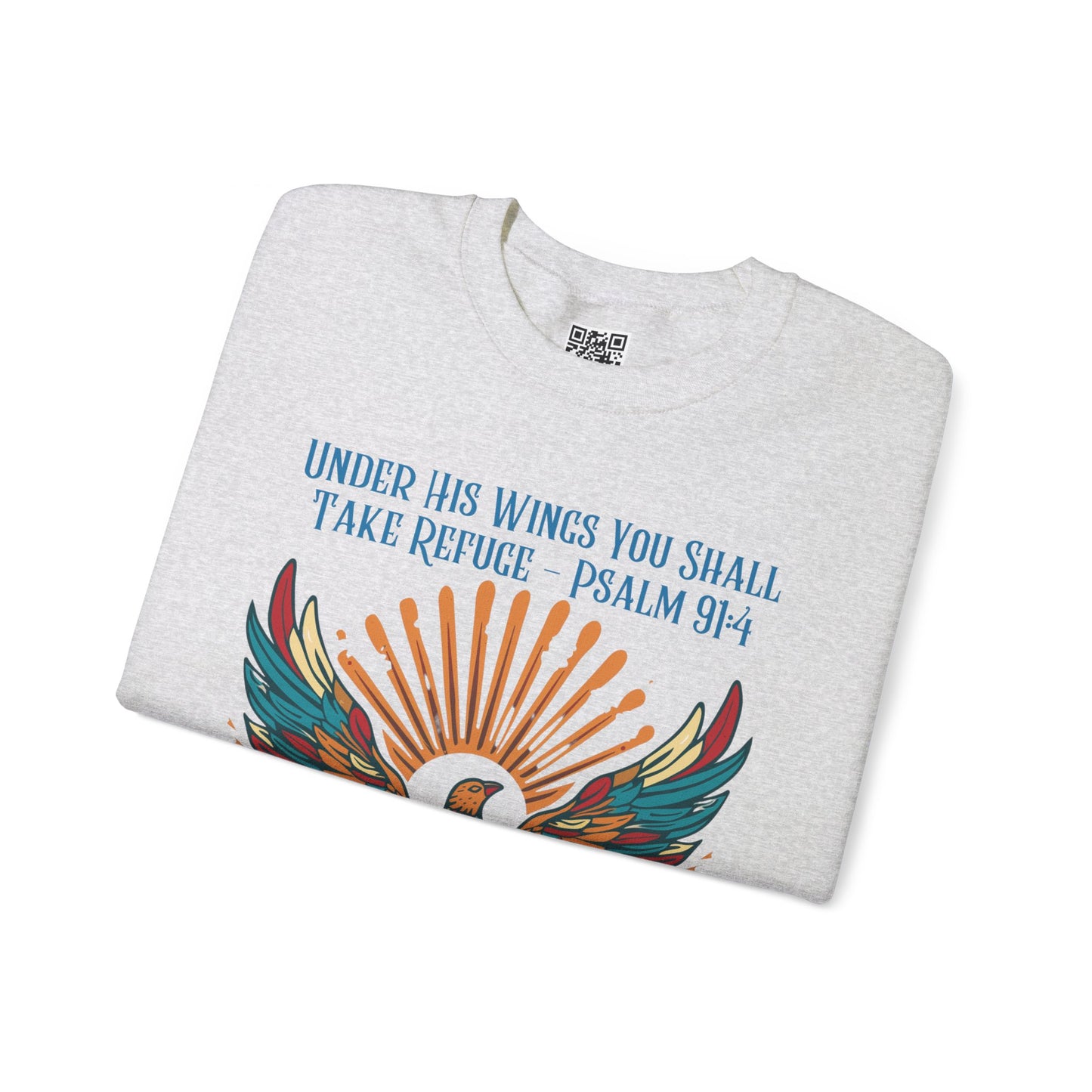 Under His Wings You Shall Take Refuge Unisex Heavy Blend Crewneck Sweatshirt, Christian Merch, Christian Streetwear, Ministry Shirt, Faith Based Shirt, Jesus Apparel
