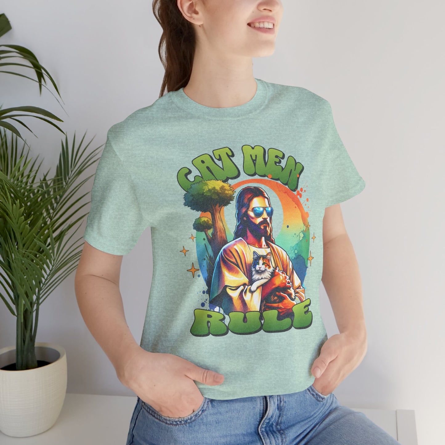 Cat Men Rule Jesus Tee, Cuddling Cat Christian Shirt, Unisex Christian T-Shirt, Funny Cat Lover Gift, Cat Dad Tee