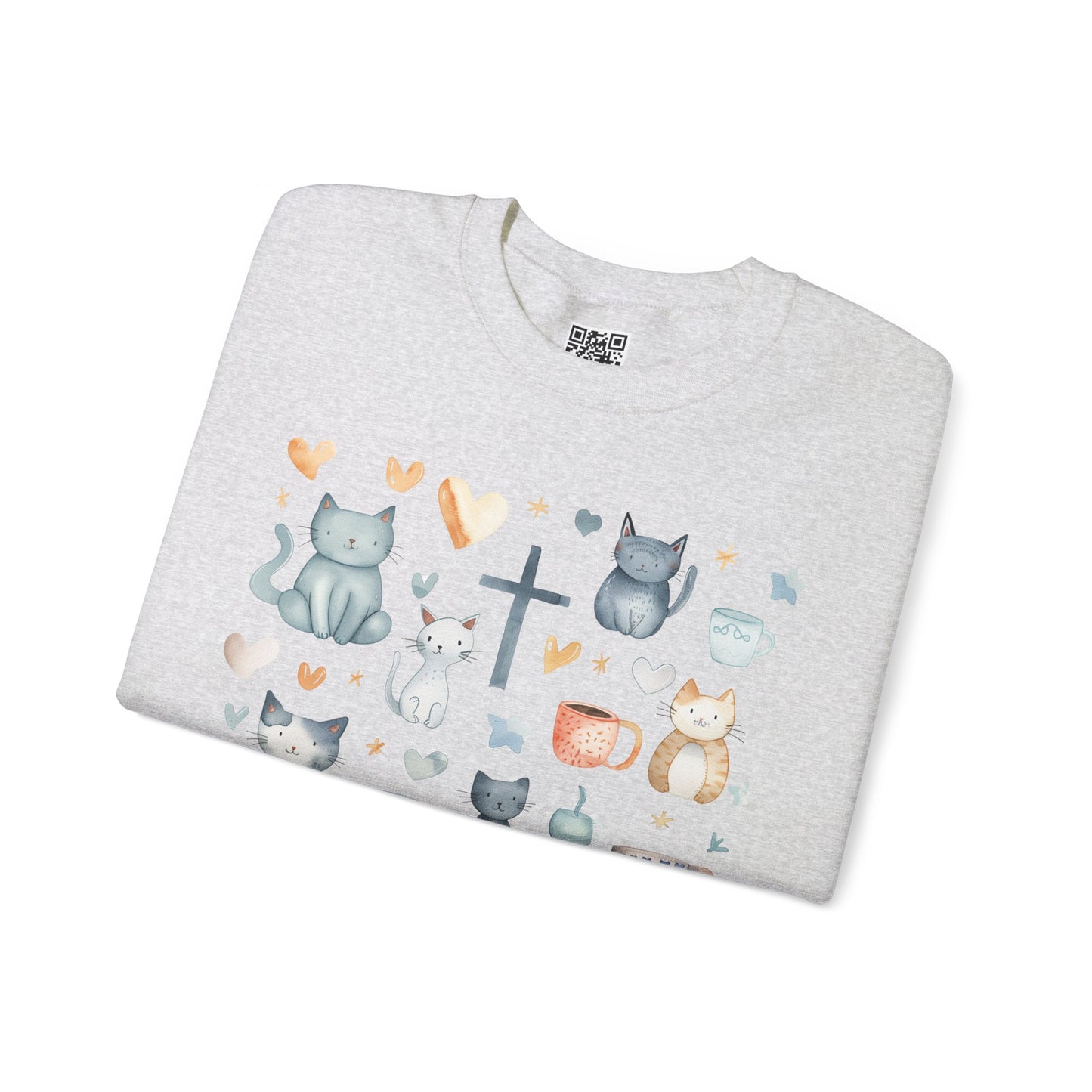 Jesus, Cats, and Coffee Unisex Heavy Blend Crewneck Sweatshirt, Christian Merch, Christian Streetwear, Ministry Shirt, Faith Based Shirt, Jesus Apparel