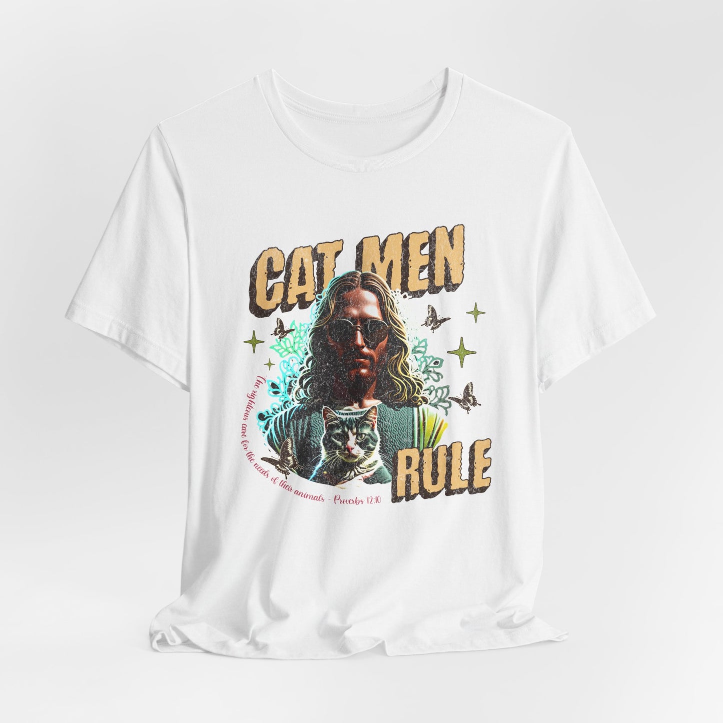 Cat Men Rule Jesus Tee, Cuddling Cat Christian Shirt, Unisex Christian T-Shirt, Funny Cat Lover Gift, Cat Dad Tee