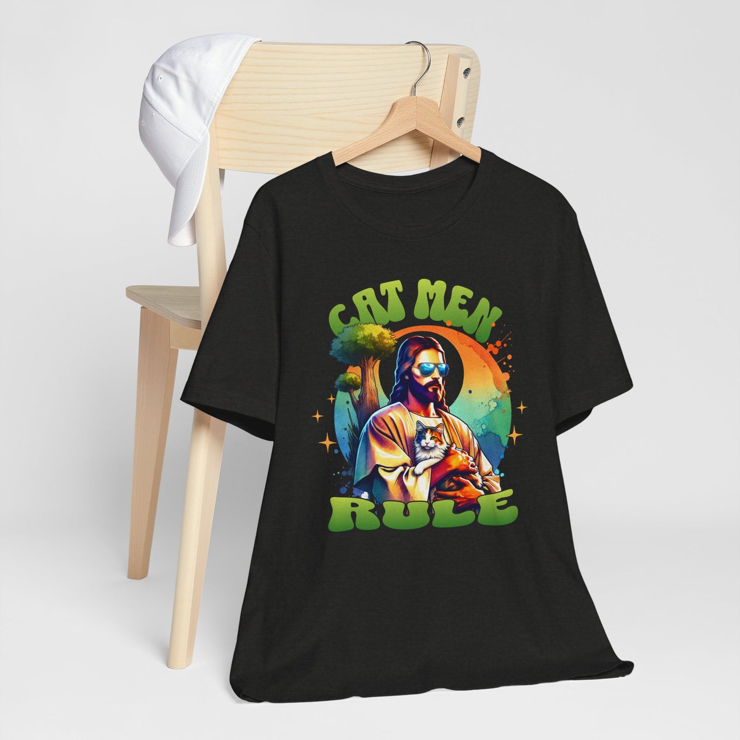 Cat Men Rule Jesus Tee, Cuddling Cat Christian Shirt, Unisex Christian T-Shirt, Funny Cat Lover Gift, Cat Dad Tee