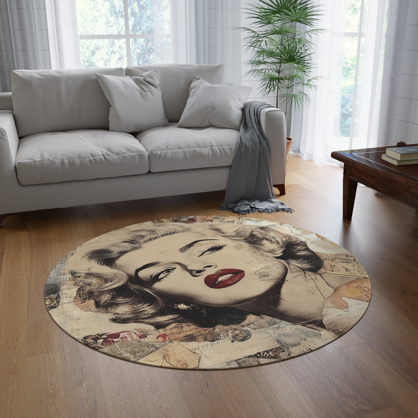 Marilyn Monroe Round Area Rug, Funky, Colorful Cool Unique Area Rugs, Unique 60" Round Rug, Custom Print Available
