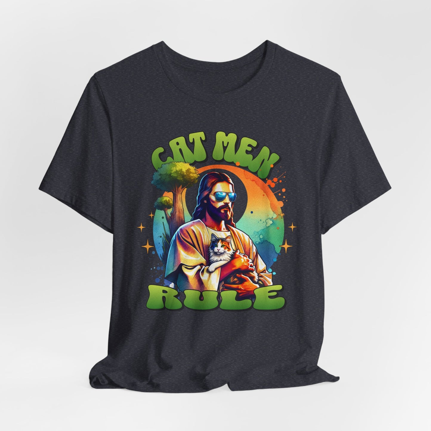 Cat Men Rule Jesus Tee, Cuddling Cat Christian Shirt, Unisex Christian T-Shirt, Funny Cat Lover Gift, Cat Dad Tee