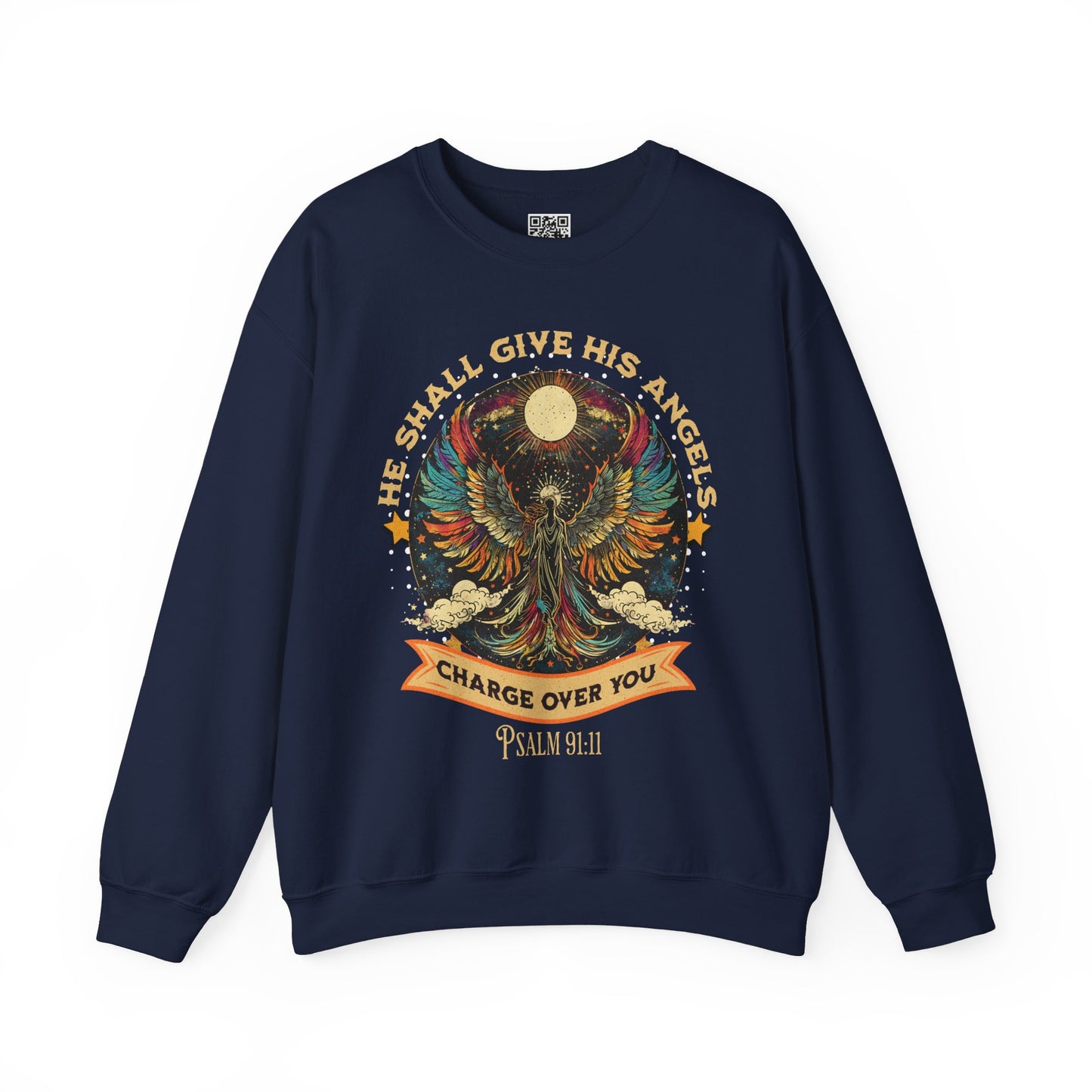He Shall Give His Angels Charge Over You Unisex Heavy Blend Crewneck Sweatshirt, Christian Merch, Christian Streetwear, Ministry Shirt, Faith Based Shirt, Jesus Apparel
