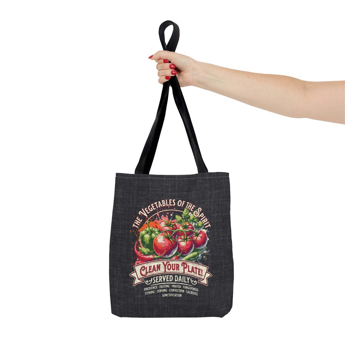 Vegetables of the Spirit Tote Bag, Travel Bag, Bible Bag, Gift for Church Member, Book Bag, Getaway Bag, Vacation Bible School, Church Camp Bag