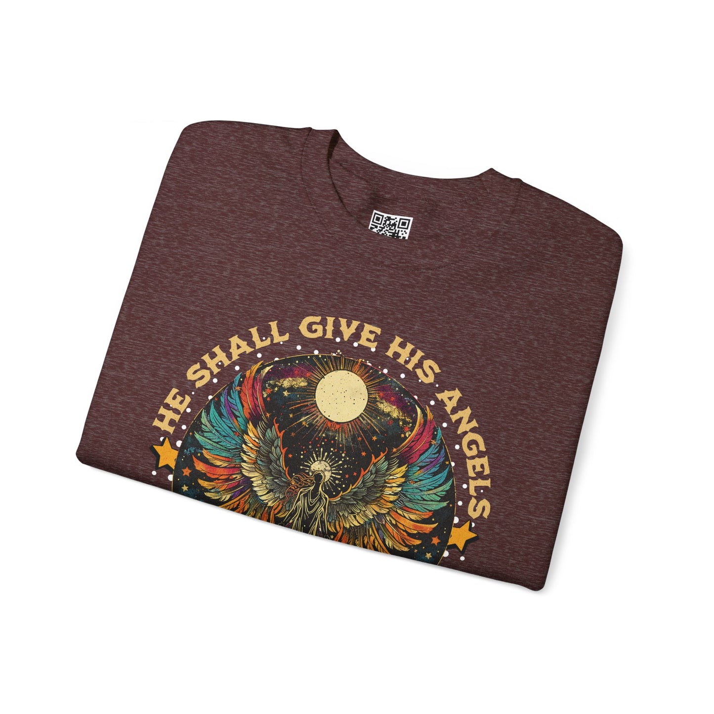 He Shall Give His Angels Charge Over You Unisex Heavy Blend Crewneck Sweatshirt, Christian Merch, Christian Streetwear, Ministry Shirt, Faith Based Shirt, Jesus Apparel