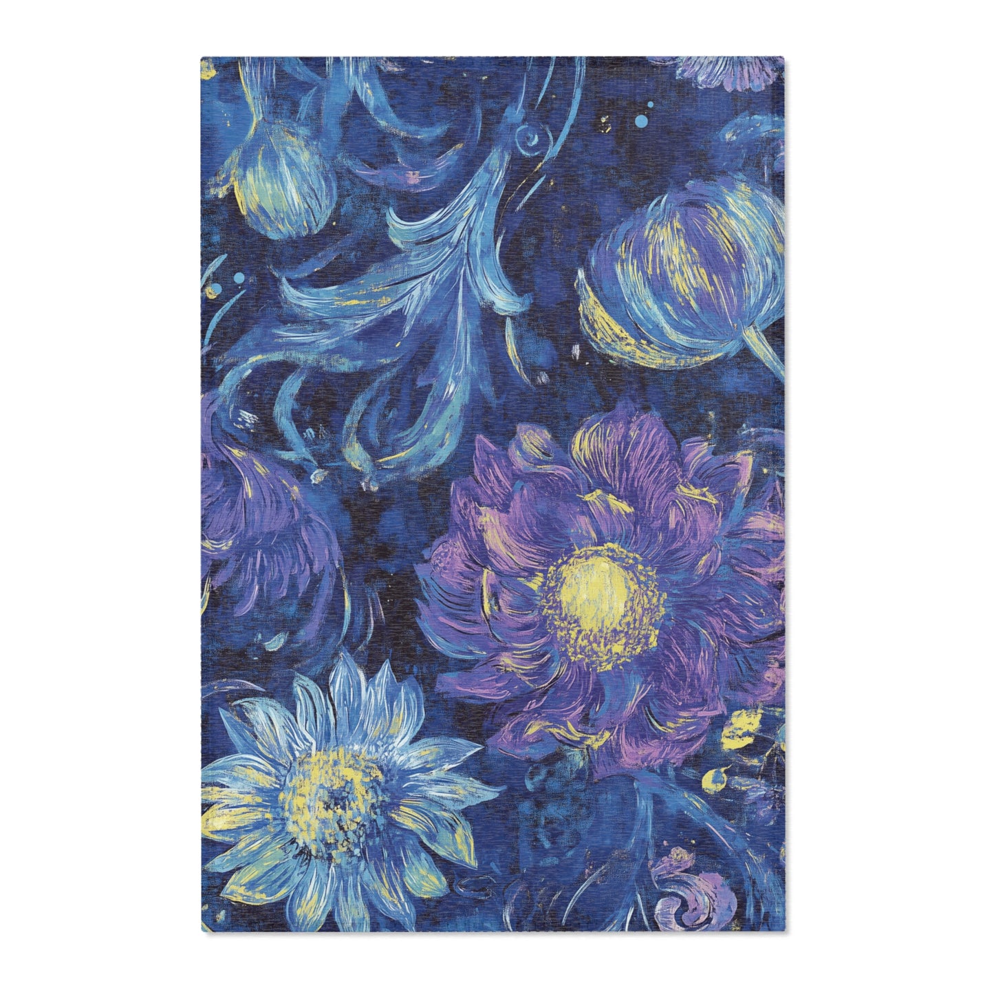 Modern Boho Floral Purple Area Rug, Funky, Colorful, & Unique Area Rugs, Custom Print Rug Bathmat, 3 Sizes - 24x36 in, 36x60 in and 48x72 in