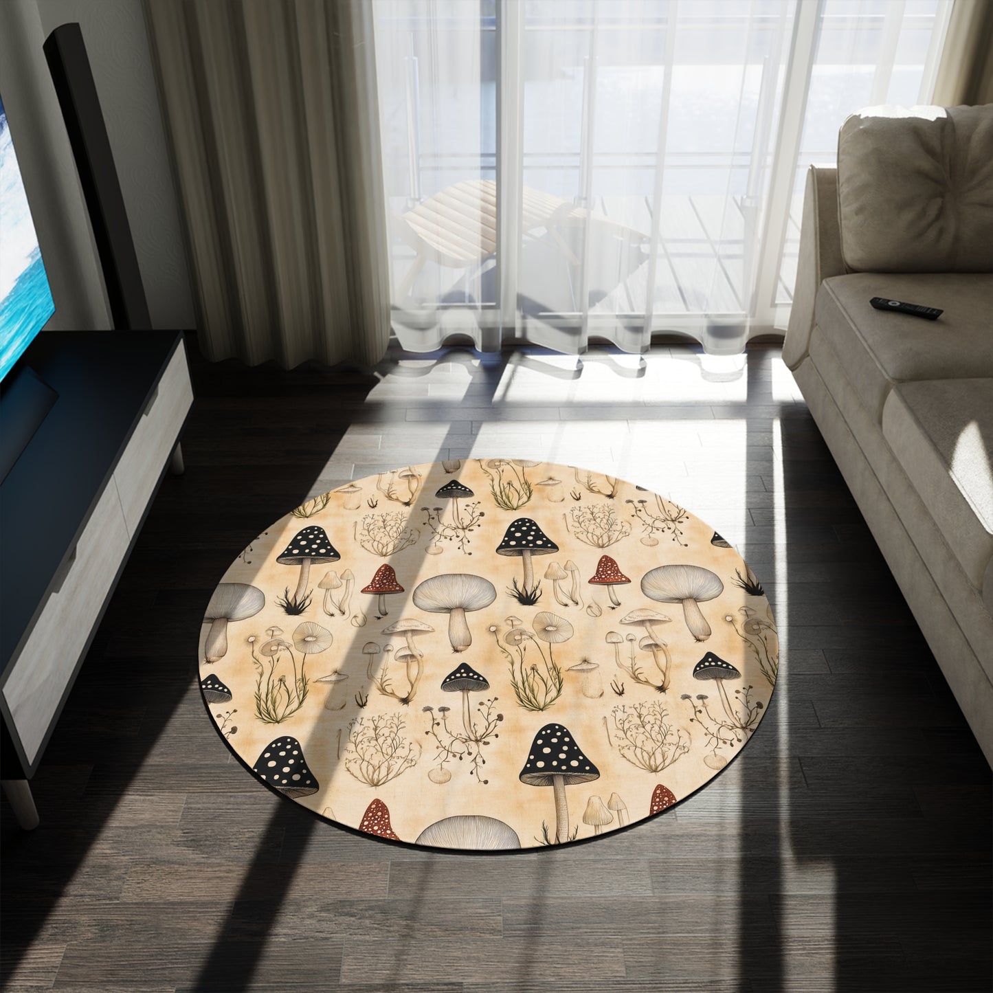 Mushroom Round Area Rug, Funky, Colorful & Unique Fairycore Area Rugs, Unique 60" Round Rug, Custom Print Available