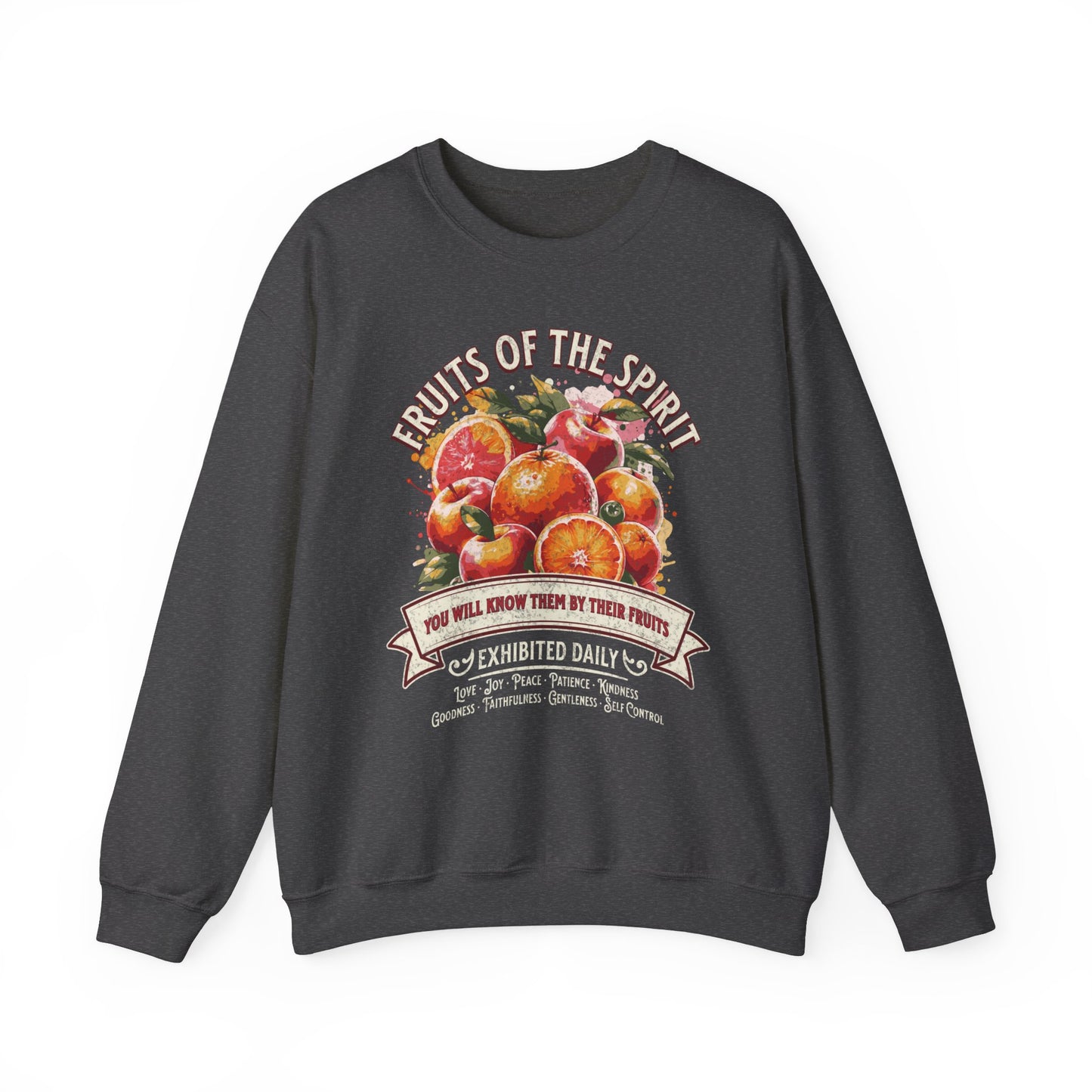 Fruits of the Spirit Unisex Heavy Blend Crewneck Sweatshirt, Christian Merch, Christian Streetwear, Ministry Shirt, Faith Based Shirt, Praise Sweater