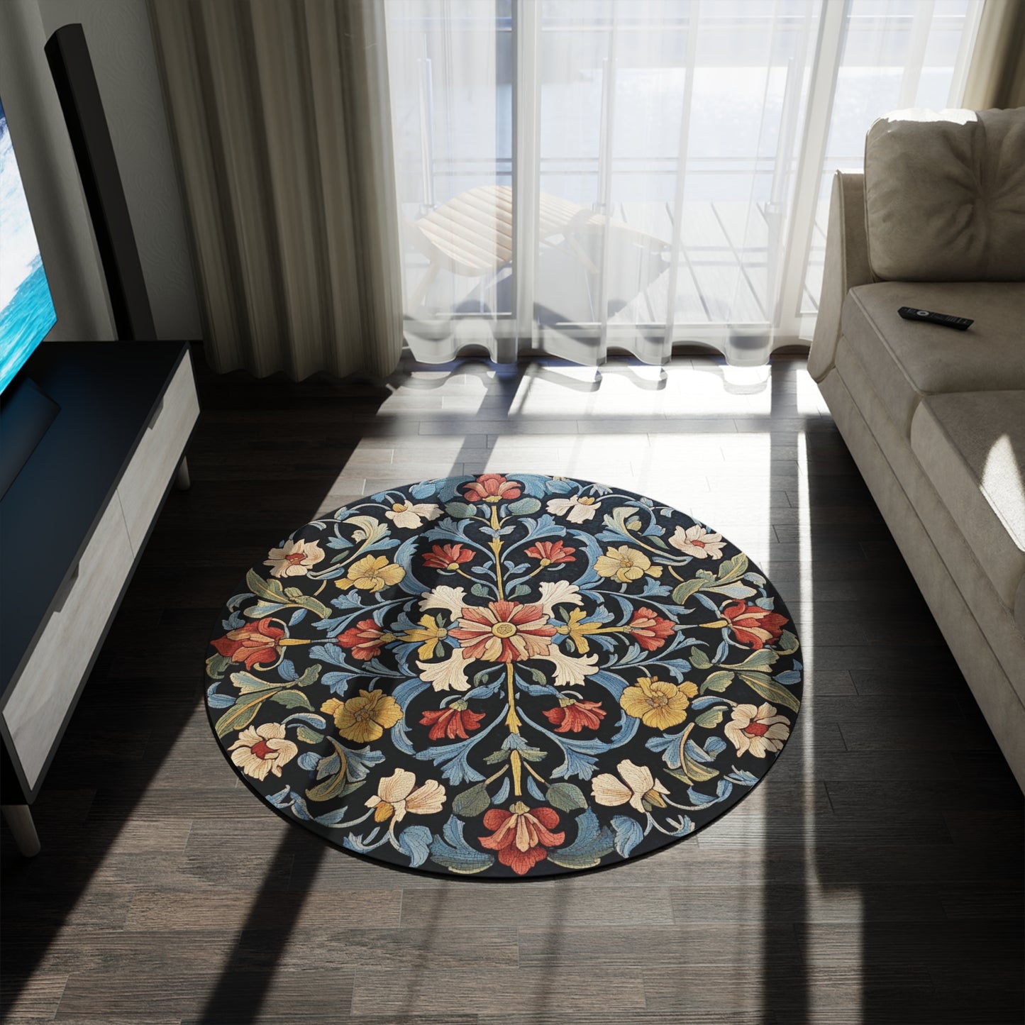 William Morris Inspired Round Area Rug, Traditional, Colorful Cool Unique Area Rugs, Unique 60" Round Rug, Custom Print Available