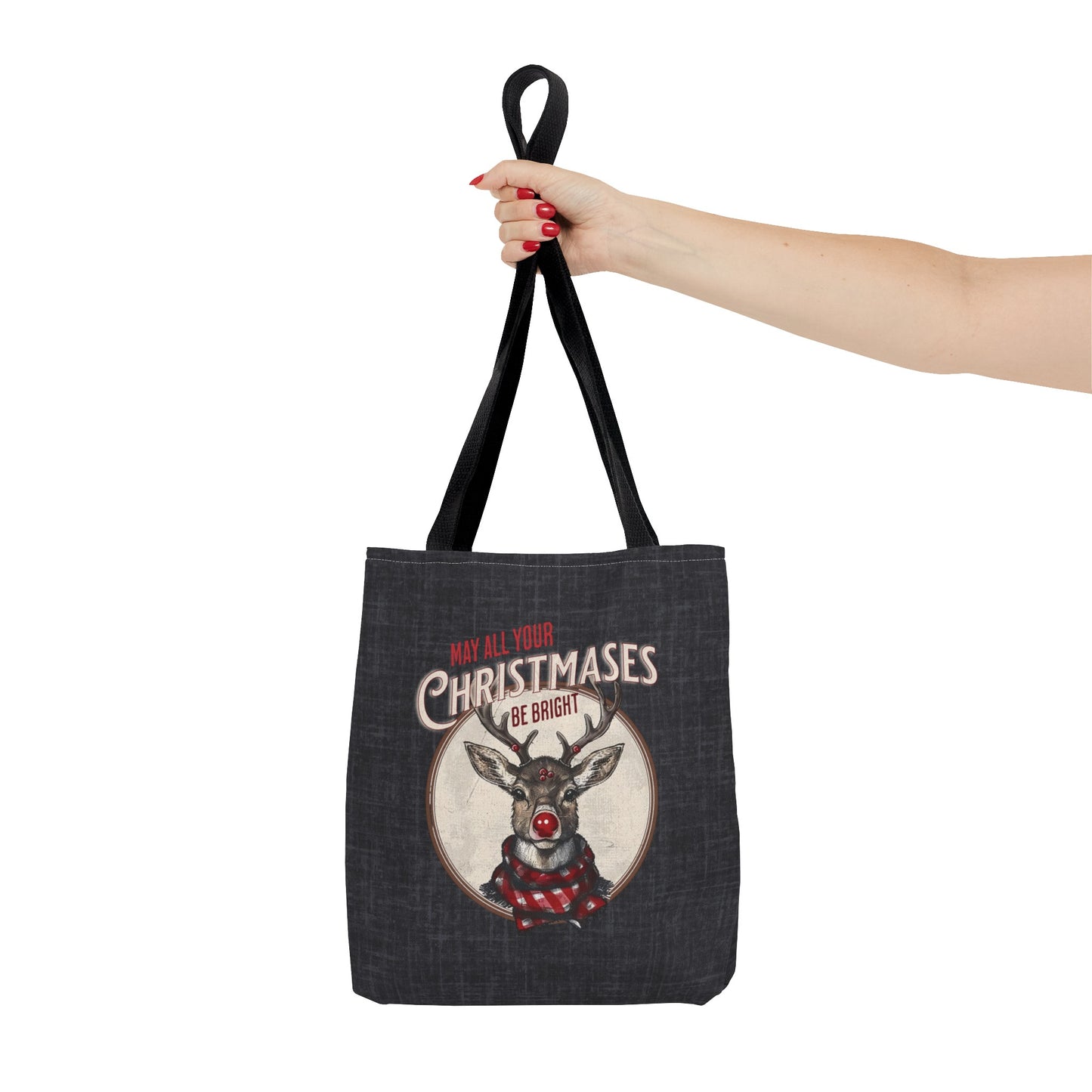Christmas Reindeer Tote Bag, May all your Christmases be Bright, Travel Bag, Bible Bag, Gift for Christmas Part, Book Bag, Getaway Bag, Secret Santa Gift