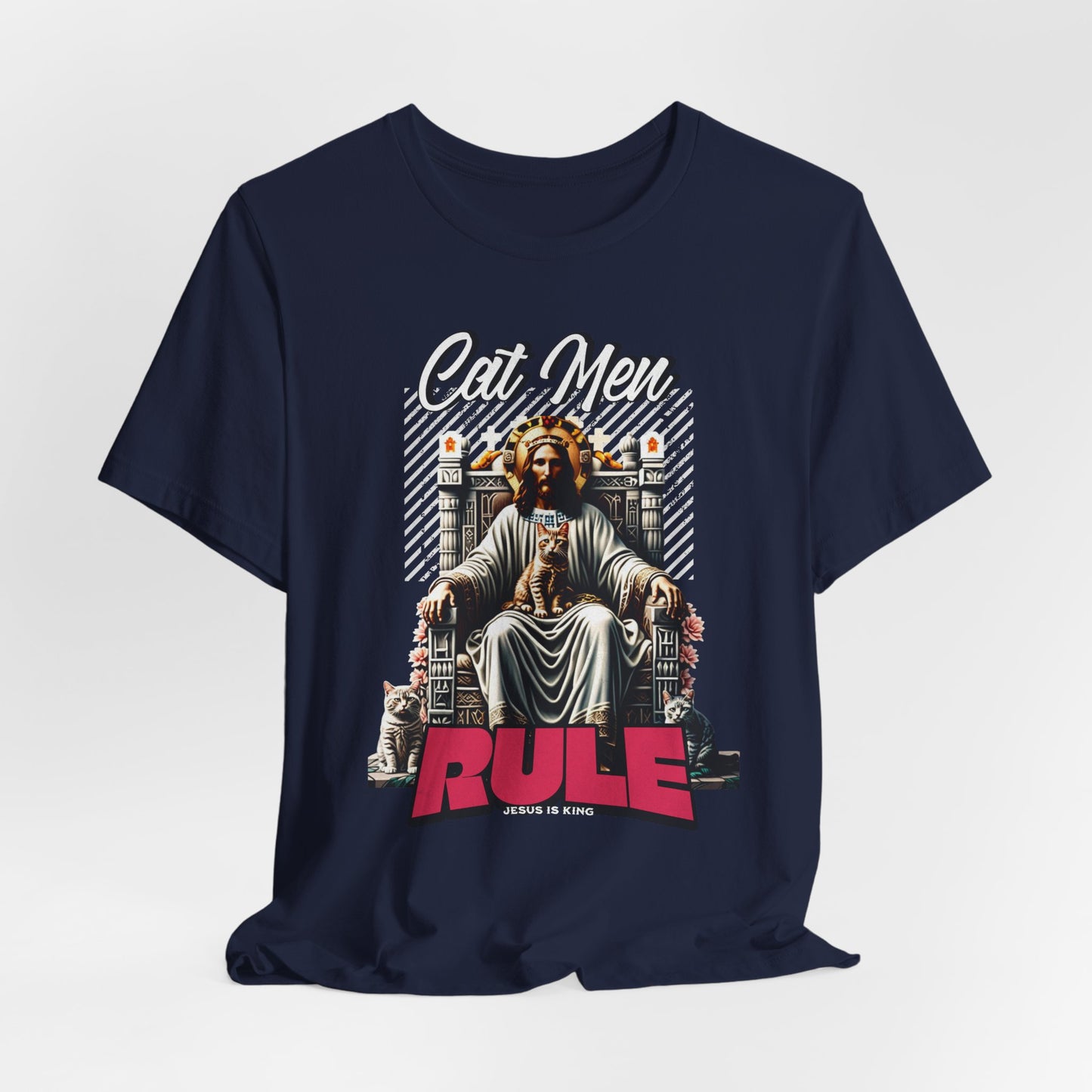 Cat Men Rule Jesus Tee, Cuddling Cat Christian Shirt, Unisex Christian T-Shirt, Funny Cat Lover Gift, Cat Dad Tee