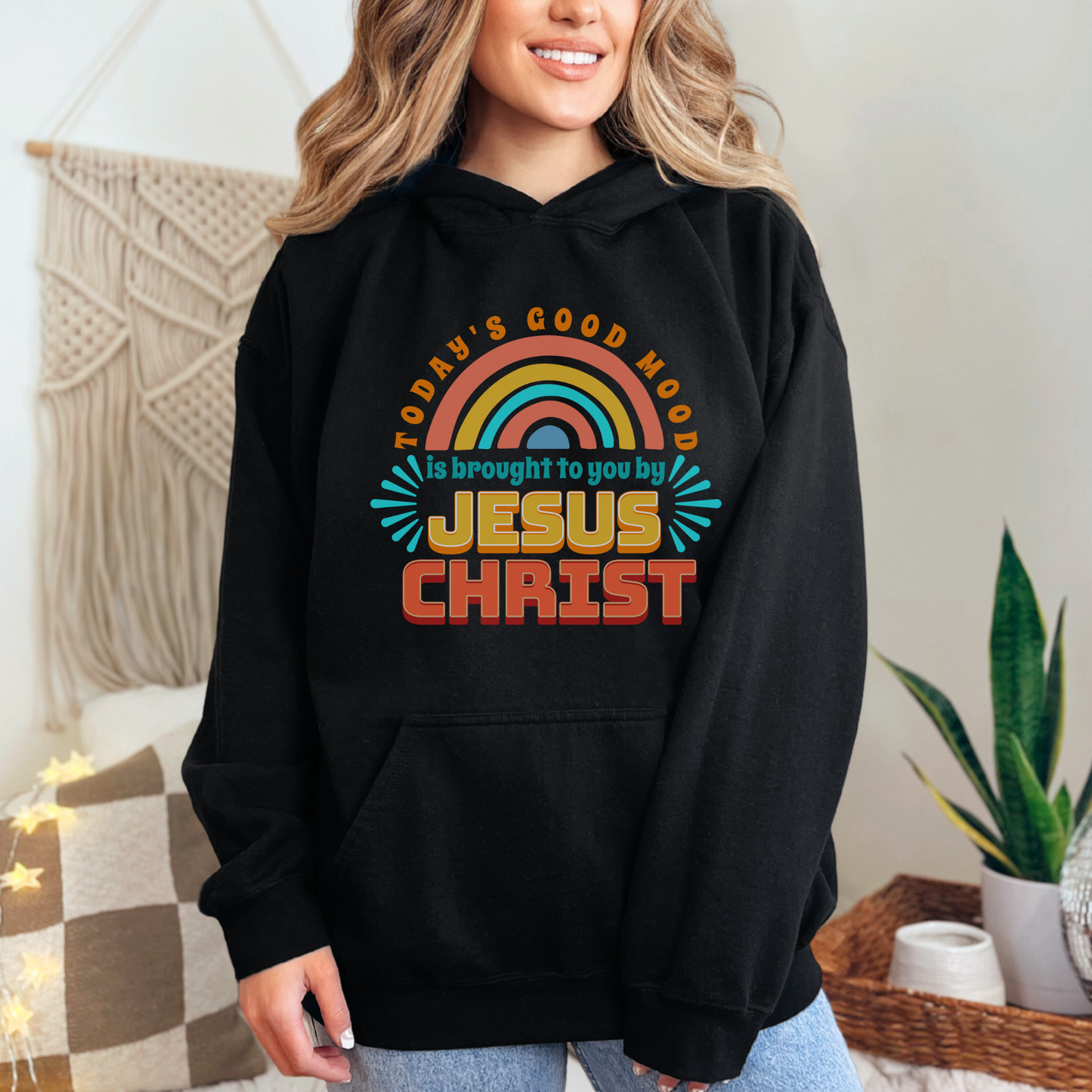 Today's Good Mood is Brought to you by Jesus Christ Unisex Heavy Blend™ Hooded Sweatshirt, Christian Merch, Christian Streetwear, Ministry Shirt, Faith Based Shirt, Praise Hoodie