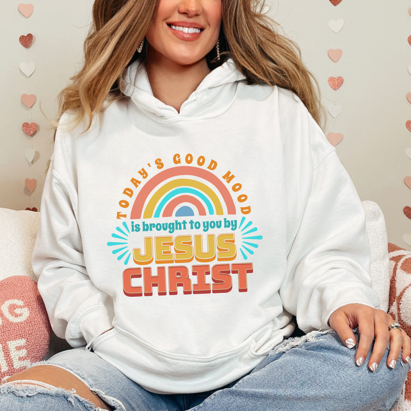 Today's Good Mood is Brought to you by Jesus Christ Unisex Heavy Blend™ Hooded Sweatshirt, Christian Merch, Christian Streetwear, Ministry Shirt, Faith Based Shirt, Praise Hoodie