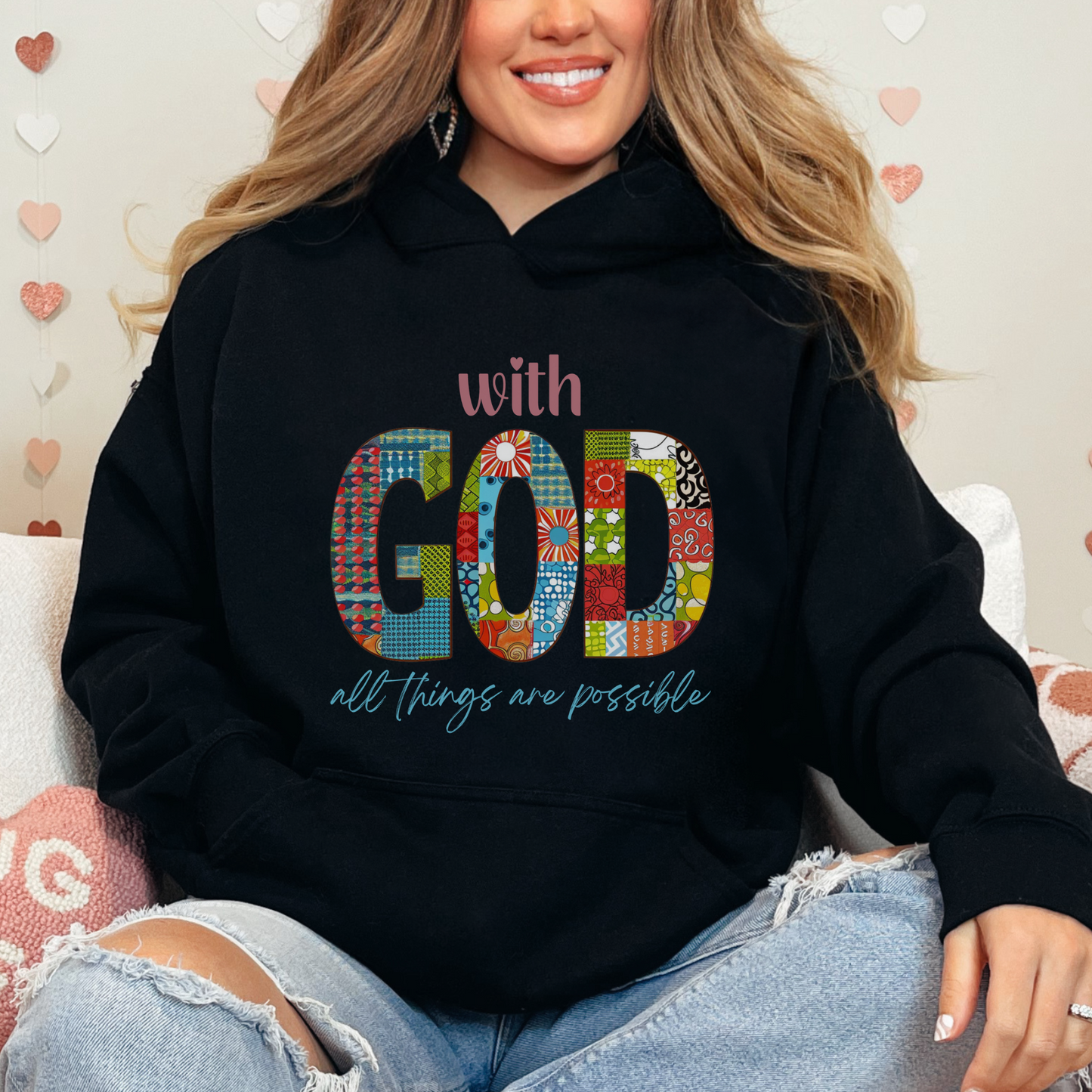 With God all Things are Possible Unisex Heavy Blend™ Hooded Sweatshirt, Christian Merch, Christian Streetwear, Ministry Shirt, Faith Based Shirt, Praise Hoodie