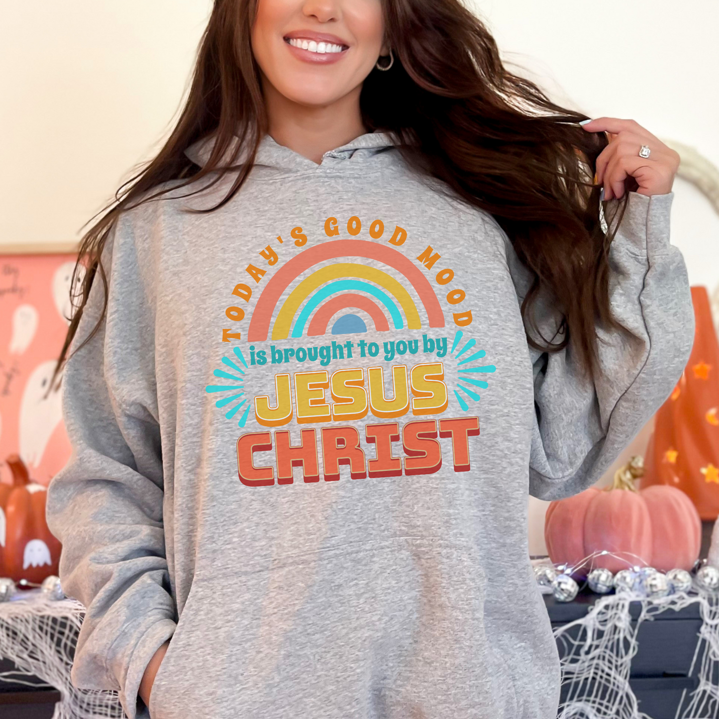 Today's Good Mood is Brought to you by Jesus Christ Unisex Heavy Blend™ Hooded Sweatshirt, Christian Merch, Christian Streetwear, Ministry Shirt, Faith Based Shirt, Praise Hoodie