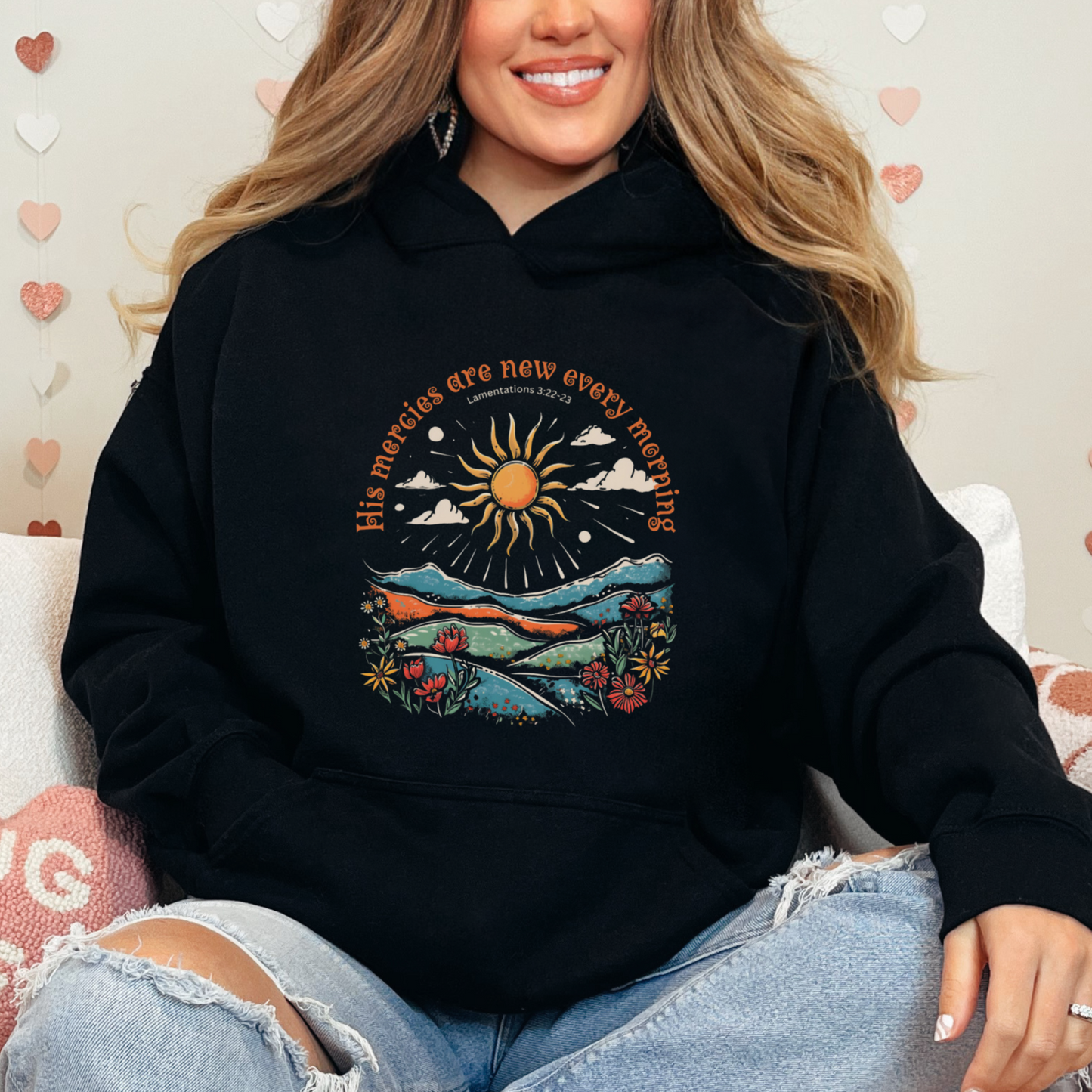 His Mercies are New Every Morning Unisex Heavy Blend™ Hooded Sweatshirt, Christian Merch, Christian Streetwear, Ministry Shirt, Faith Based Shirt, Praise Hoodie