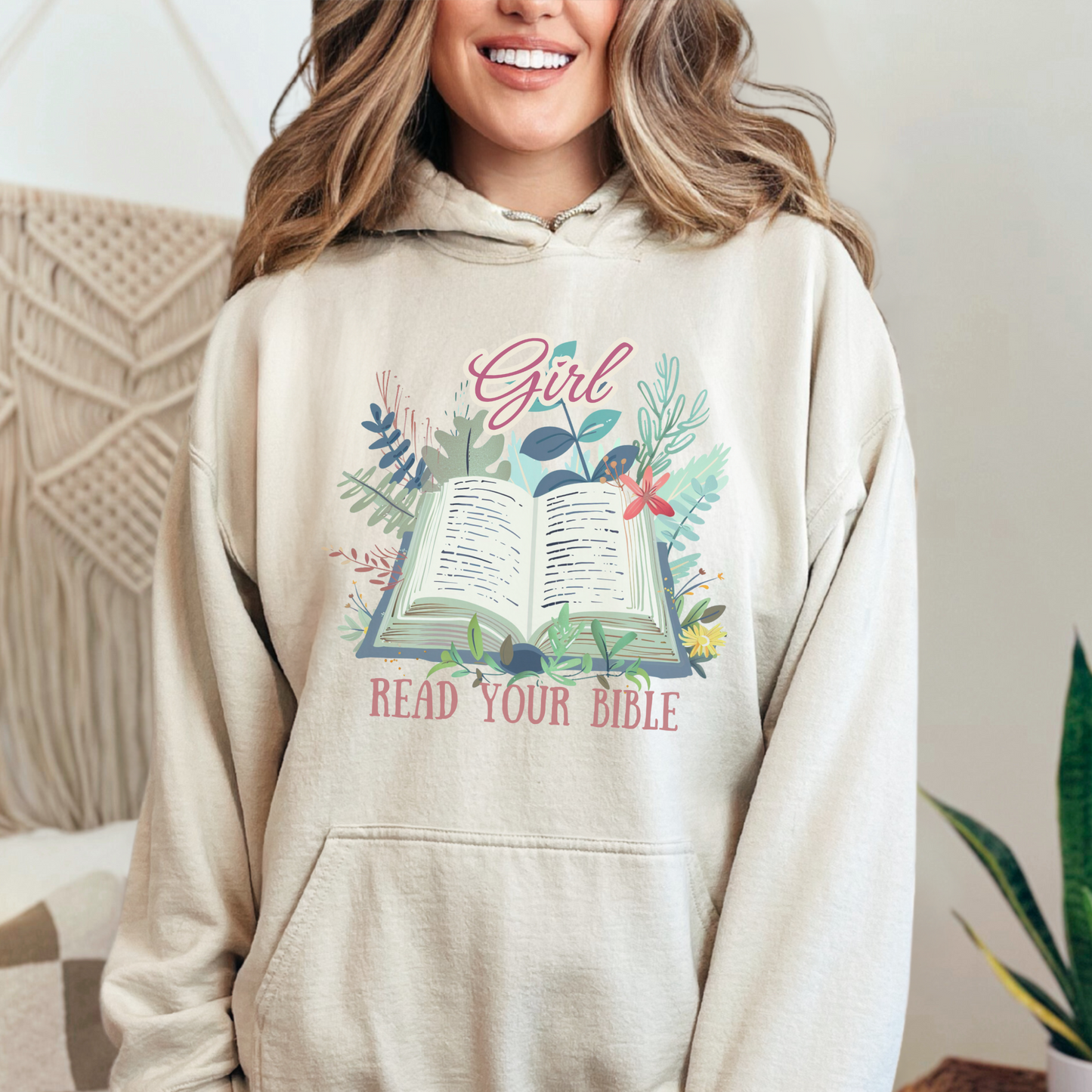Girl Read your Bible Unisex Heavy Blend™ Hooded Sweatshirt, Christian Merch, Christian Streetwear, Ministry Shirt, Faith Based Shirt, Praise Hoodie