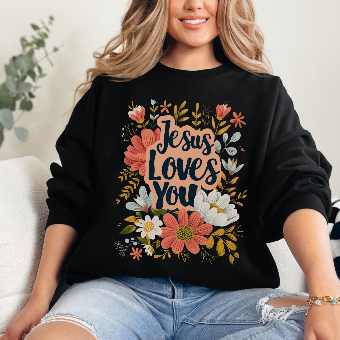 Jesus Loves You Unisex Heavy Blend Crewneck Sweatshirt, Christian Merch, Christian Streetwear, Ministry Shirt, Faith Based Shirt, Jesus Apparel
