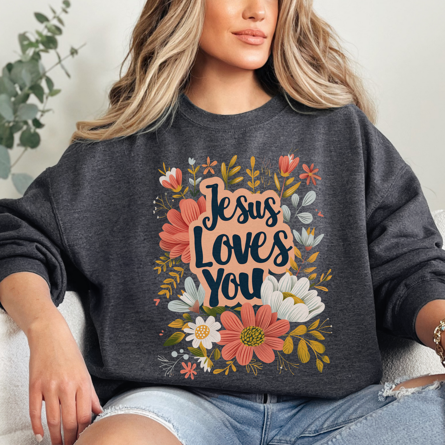 Jesus Loves You Unisex Heavy Blend Crewneck Sweatshirt, Christian Merch, Christian Streetwear, Ministry Shirt, Faith Based Shirt, Jesus Apparel