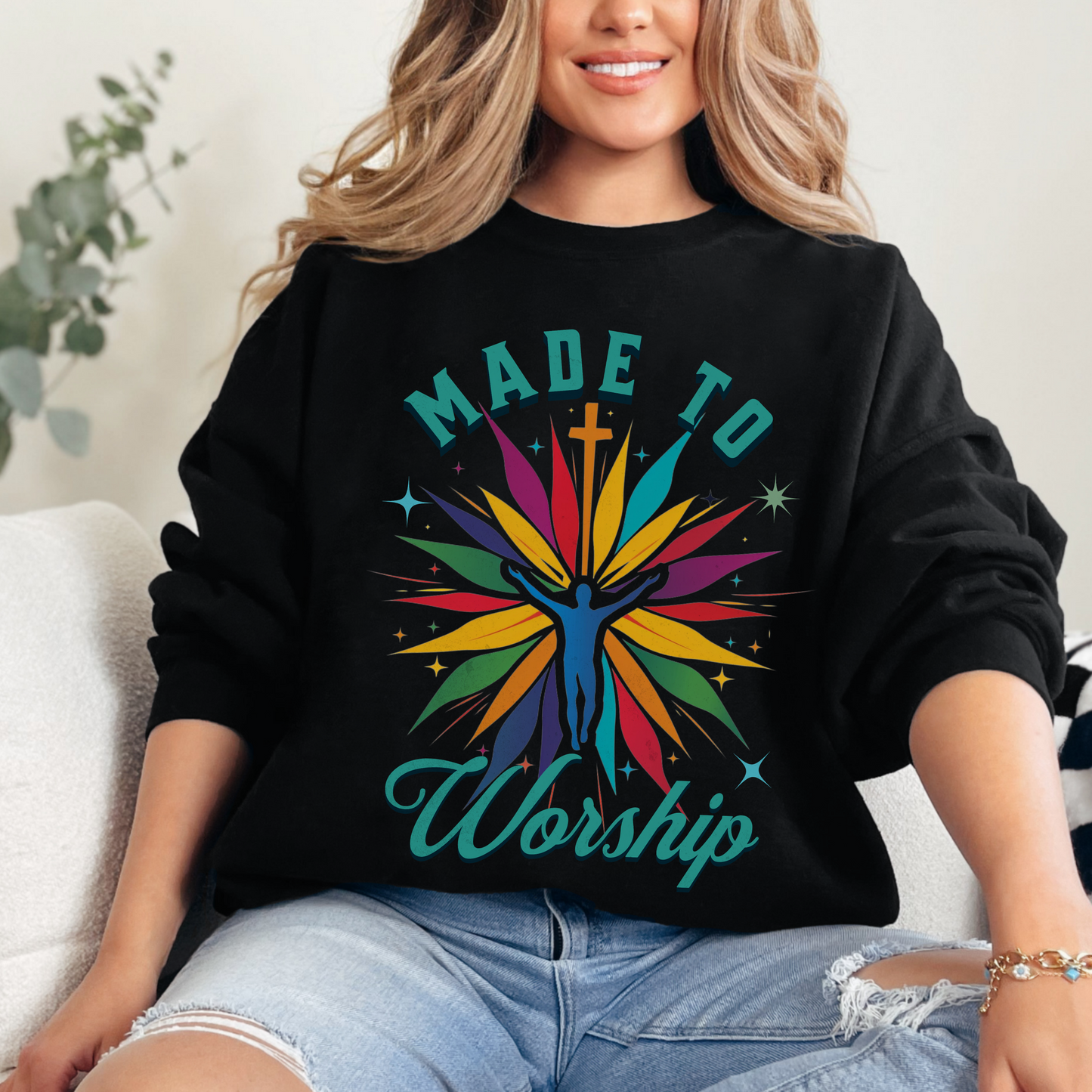 Made to Worship Unisex Heavy Blend Crewneck Sweatshirt, Christian Merch, Christian Streetwear, Ministry Shirt, Faith Based Shirt, Jesus Apparel
