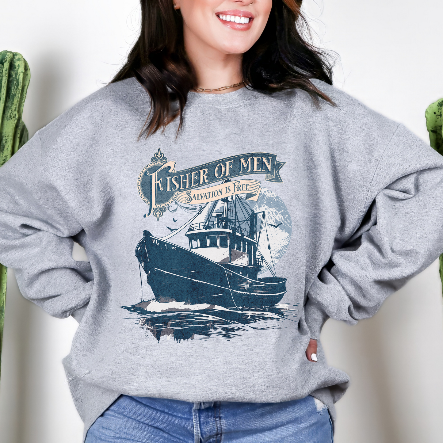 Fisher of Men Unisex Heavy Blend Crewneck Sweatshirt, Christian Merch, Christian Streetwear, Ministry Shirt, Faith Based Shirt, Jesus Apparel