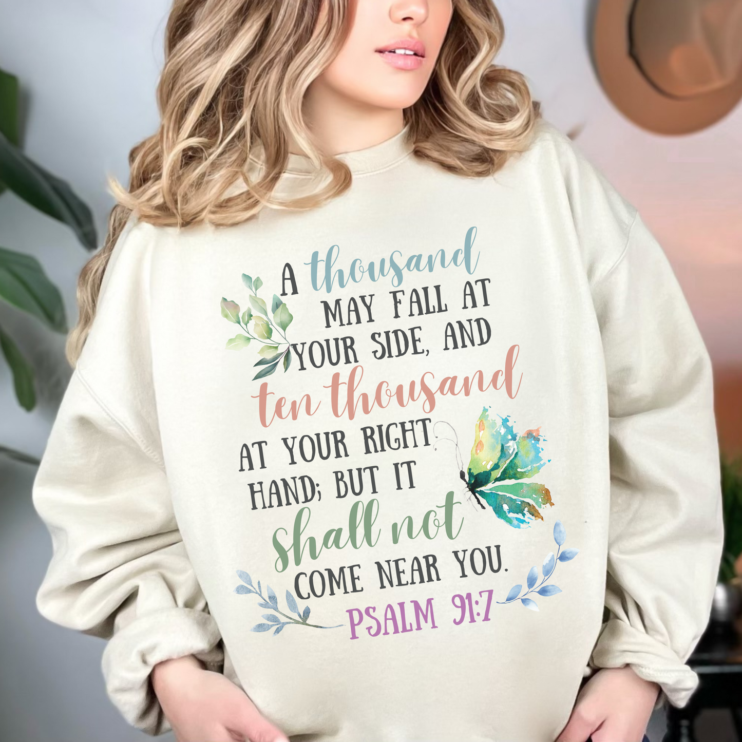 Psalm 91:7 Sweatshirt - Unisex Heavy Blend™ Crewneck Sweatshirt, Jesus Lovers, Christian Gifts, Faith Apparel, Christian Merch, Jesus Apparel