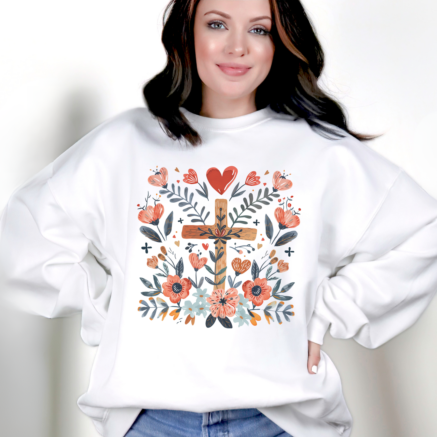 Jesus is Love Cross Design Unisex Heavy Blend Crewneck Sweatshirt, Christian Merch, Christian Streetwear, Ministry Shirt, Faith Based Shirt, Jesus Apparel