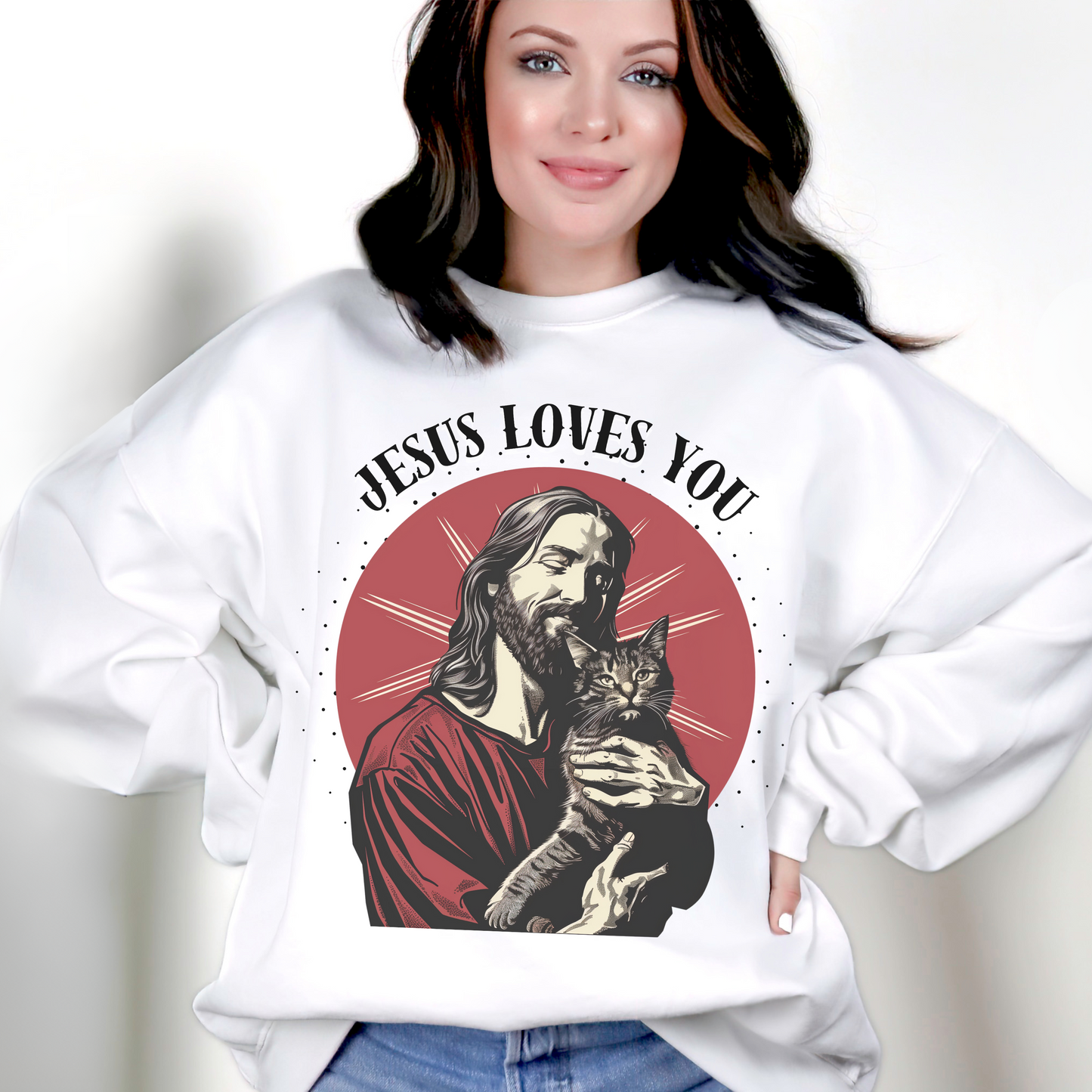 Jesus Loves You Unisex Heavy Blend Crewneck Sweatshirt, Christian Merch, Christian Streetwear, Ministry Shirt, Faith Based Shirt, Jesus Apparel