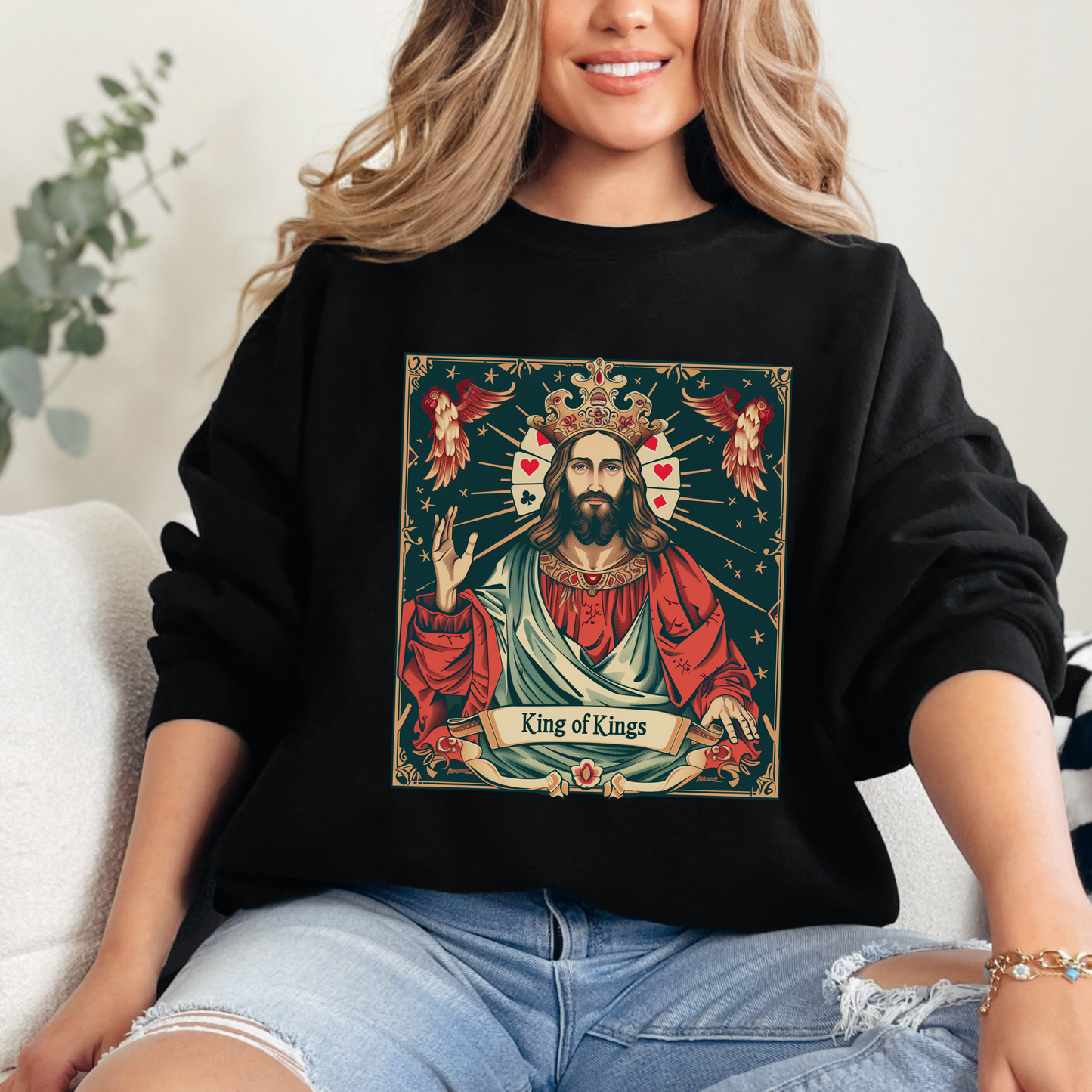 King of Kings Unisex Heavy Blend Crewneck Sweatshirt, Christian Merch, Christian Streetwear, Ministry Shirt, Faith Based Shirt, Jesus Apparel
